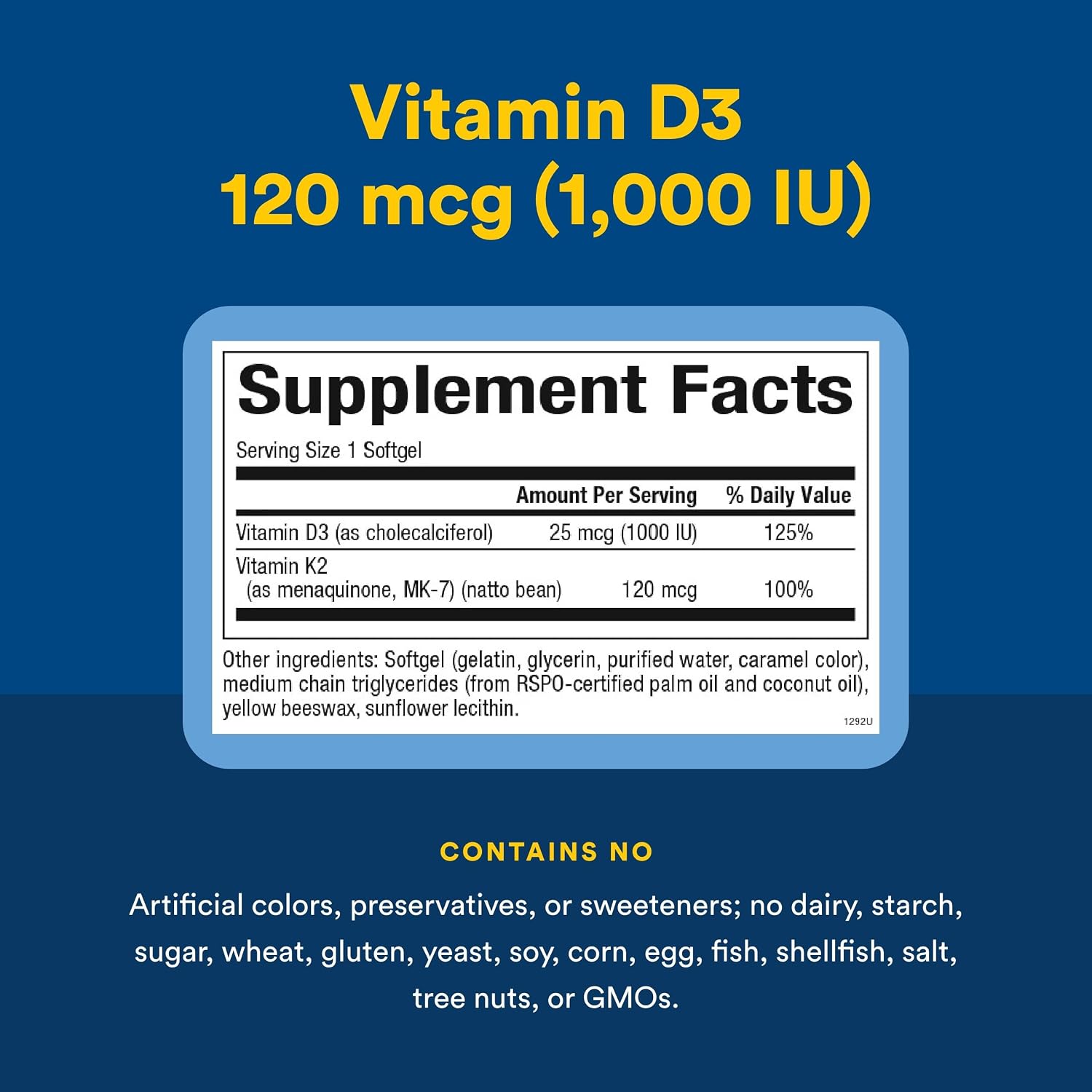 Natural Factors Vitamin D3 & K2 1000 IU / 120 mcg - 60 Softgels