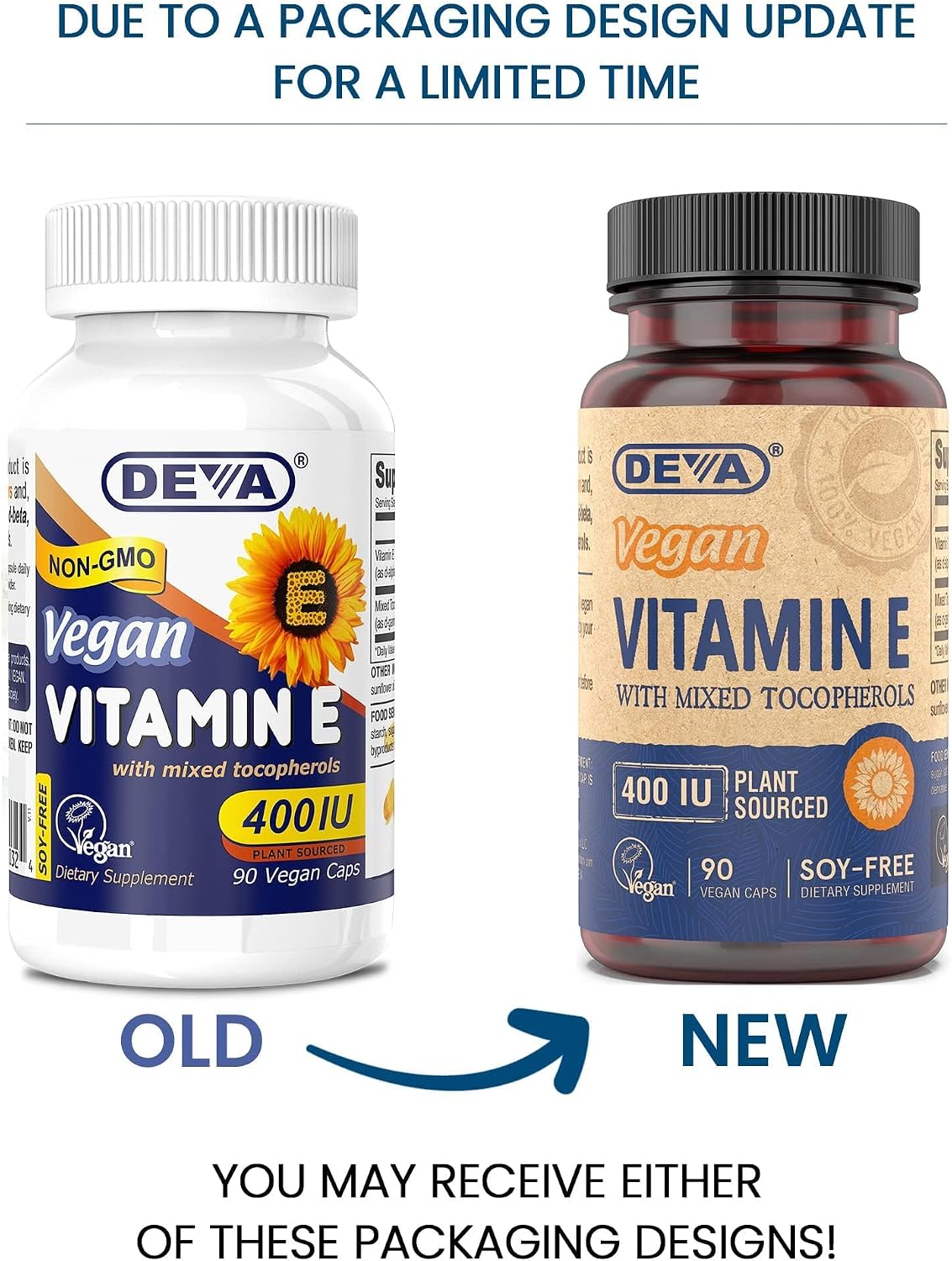 DEVA Vegan Natural Source Vitamin E 400 IU with Mixed Tocopherols, Soy-Free – 90 Veg Caps (Pack of 2)