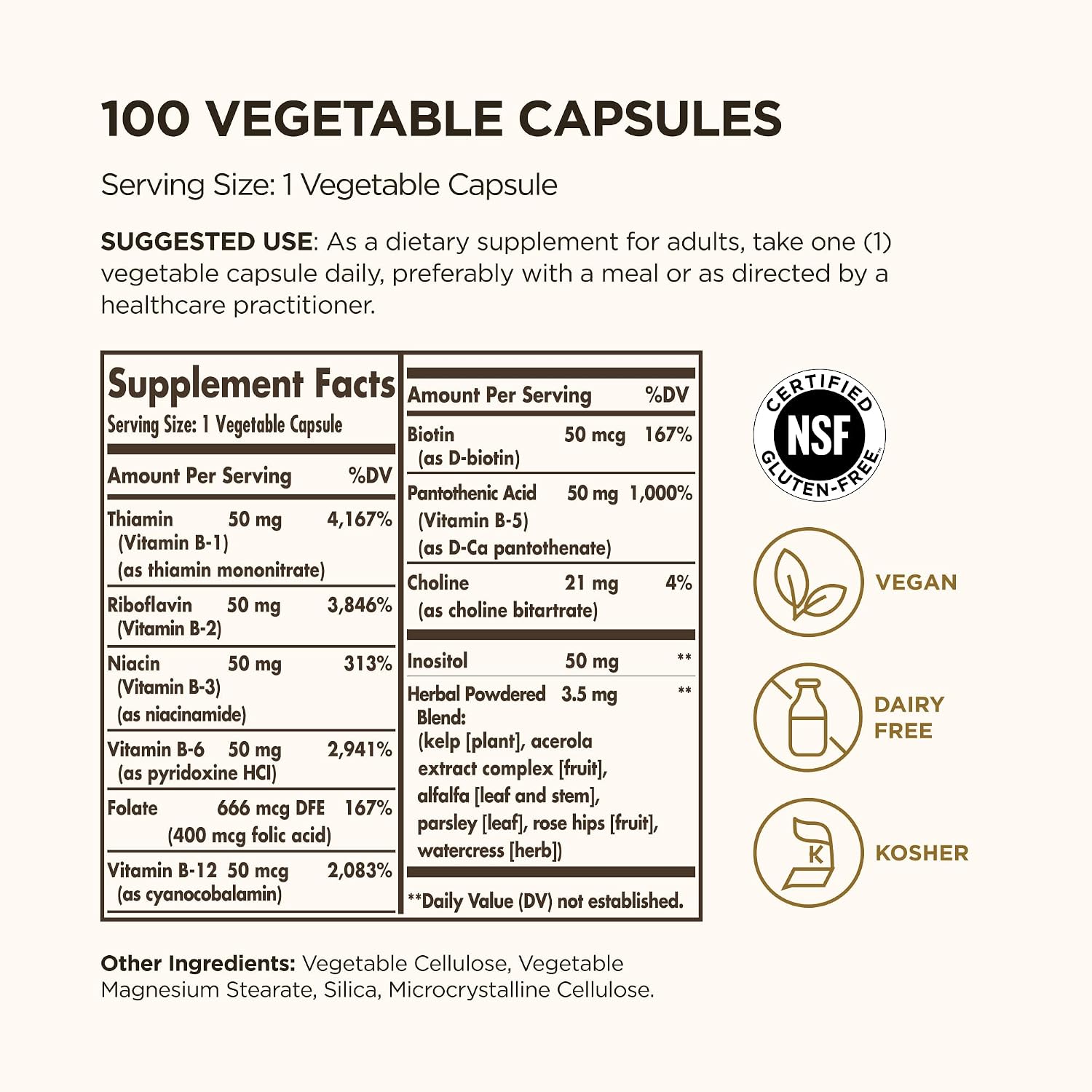 Solgar B-Complex 50, 100 Vegetable Capsules - Energy Metabolism, Nervous System & Cardiovascular Support