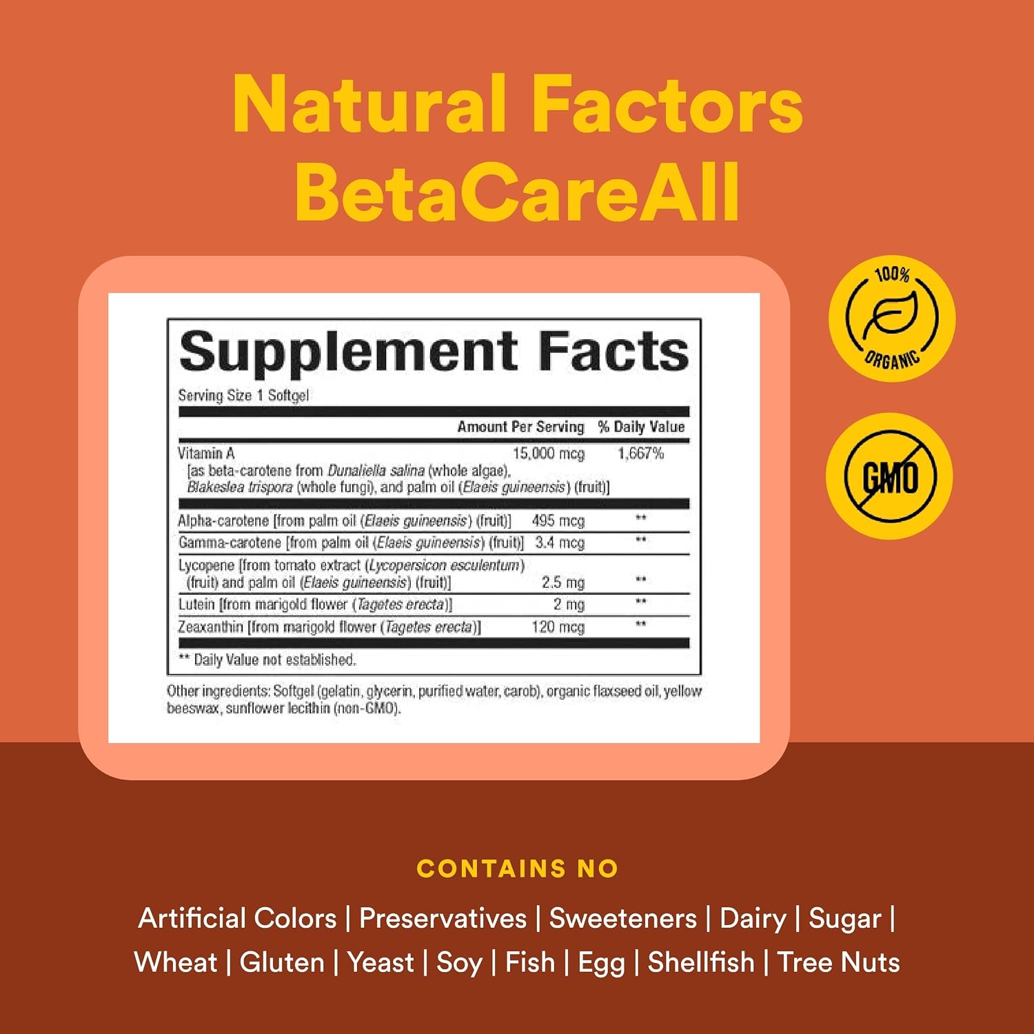 Natural Factors BetaCareAll 15,000 mcg - Mixed Carotenoid Supplement - 90 Softgels