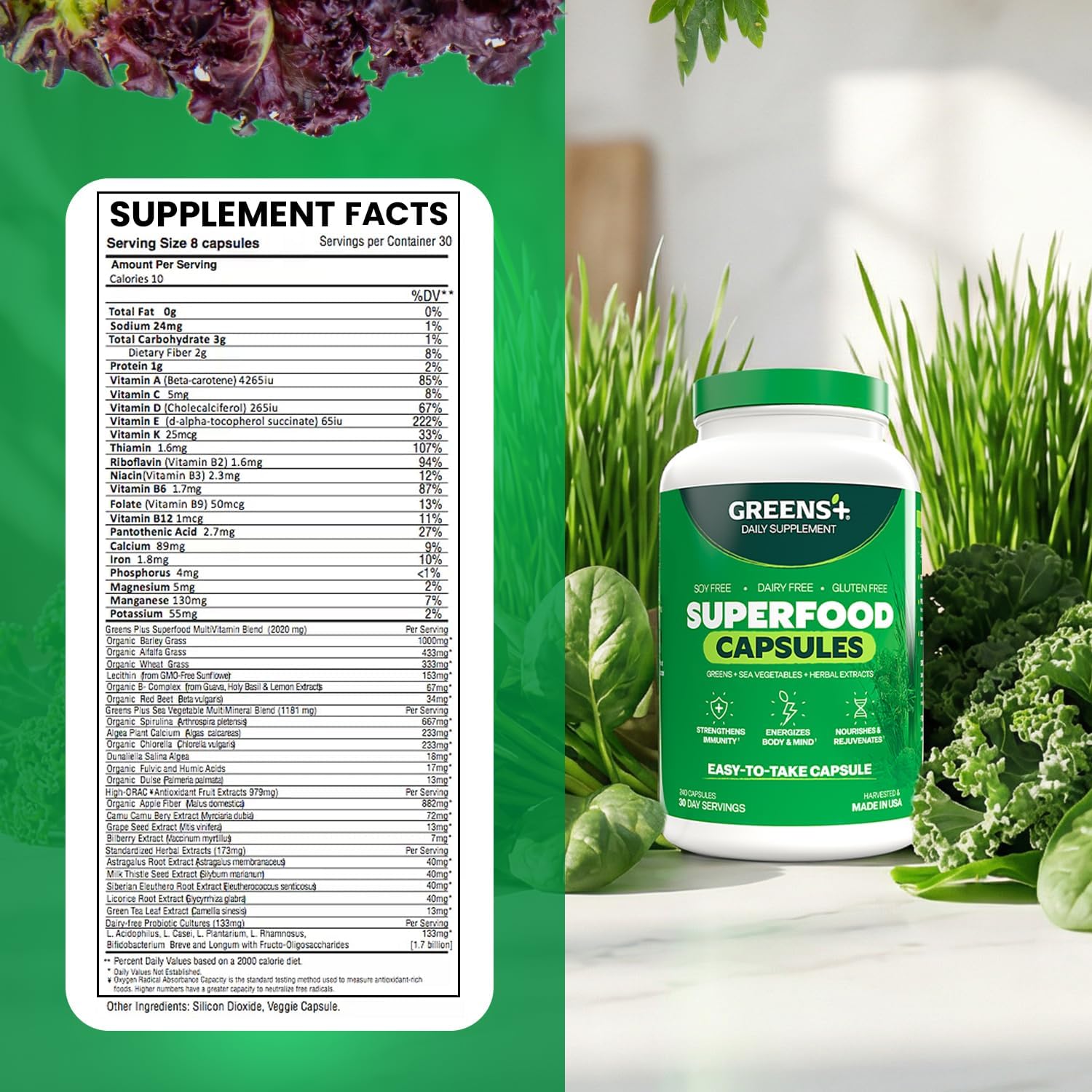 Greens+ Organic Superfood Capsules – 240 Capsules