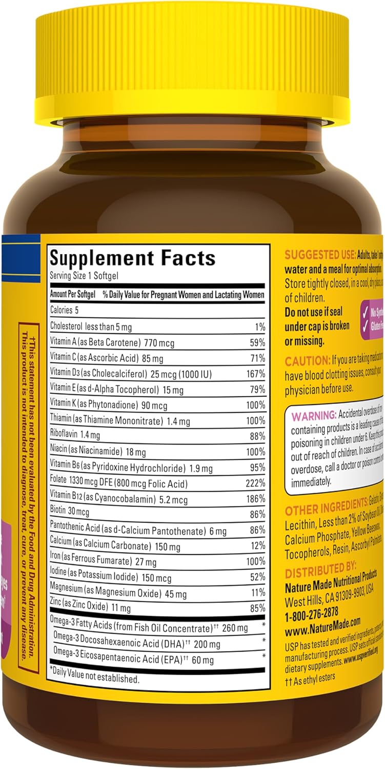 Nature Made Prenatal Vitamins with Folic Acid + DHA, 60 Softgels