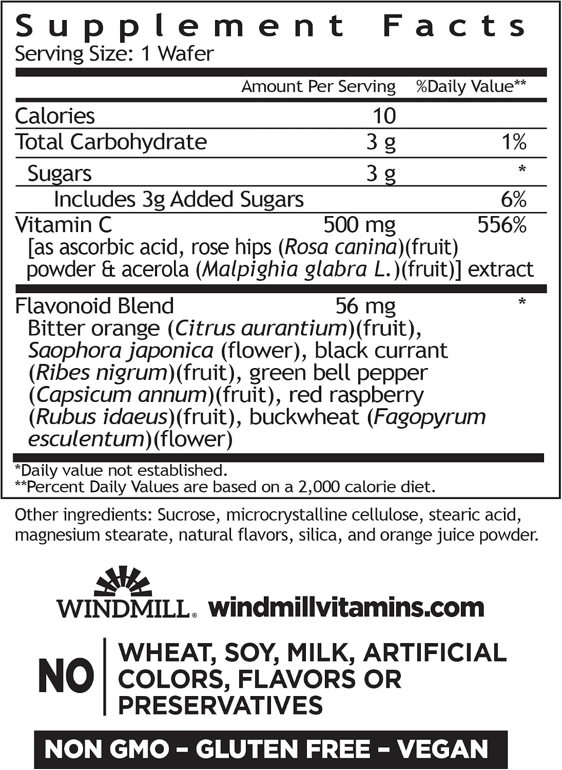 Windmill Vitamin C 500 mg with Rose Hips and Bioflavonoids, Chewable Tablets, 50 Count