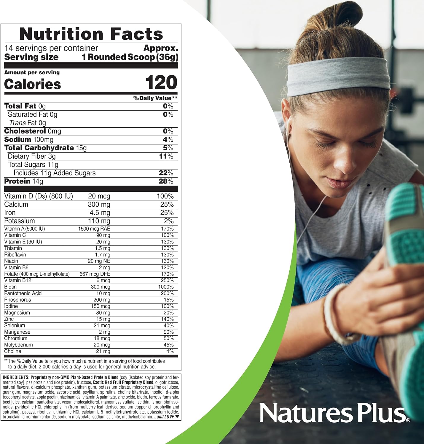 Nature's Plus SPIRU-TEIN, Exotic Red Fruit - Plant-Based Protein Powder - 500 g (14 Servings)