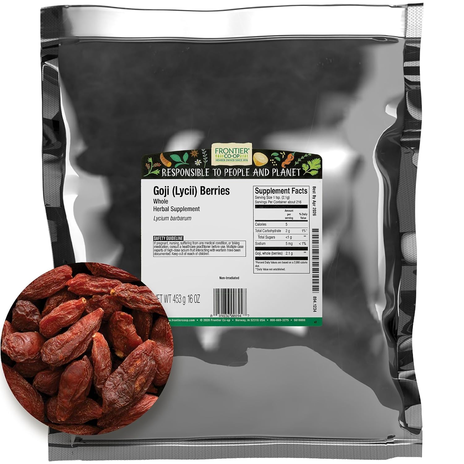 Frontier Co-op Whole Goji Berries (Gou Qi Zi), 454 g