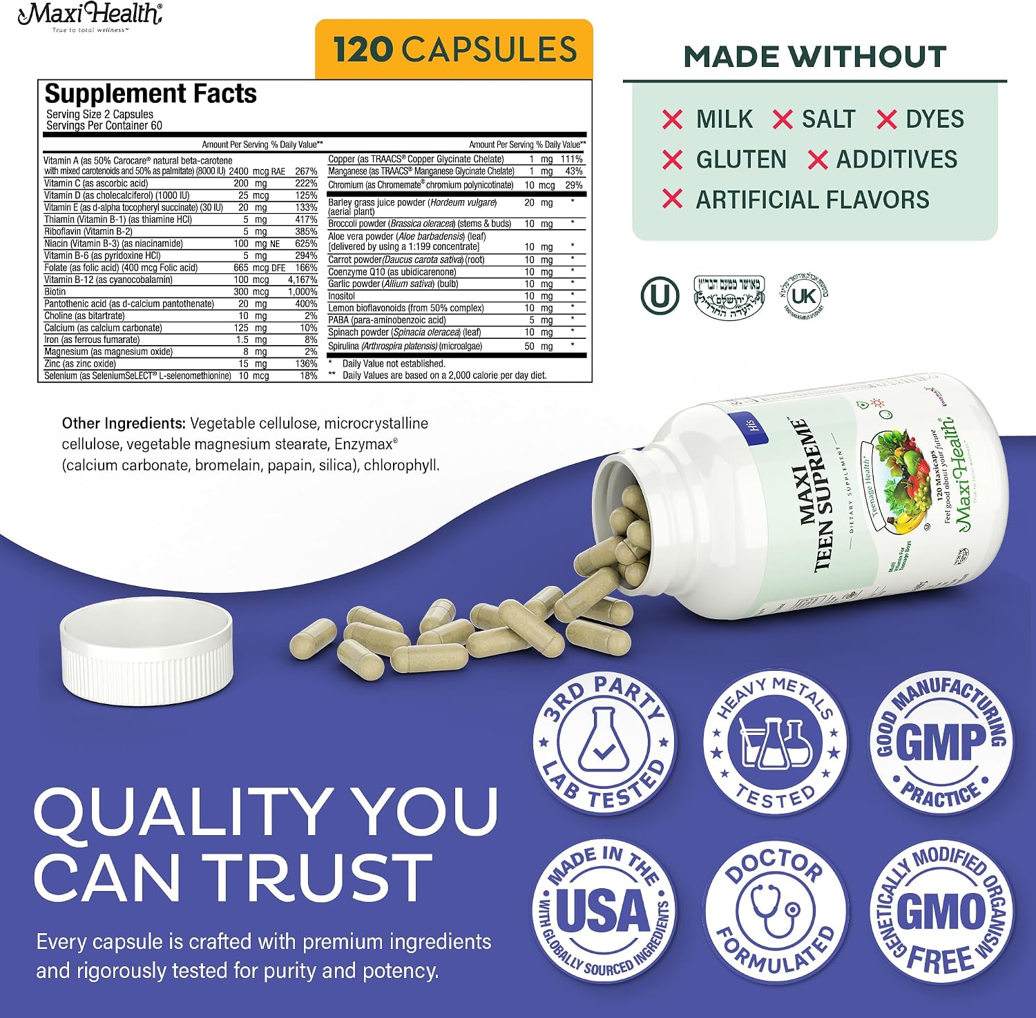 Maxi Health Teen Multivitamin Supreme for Boys 12-17 – 120 Tablets