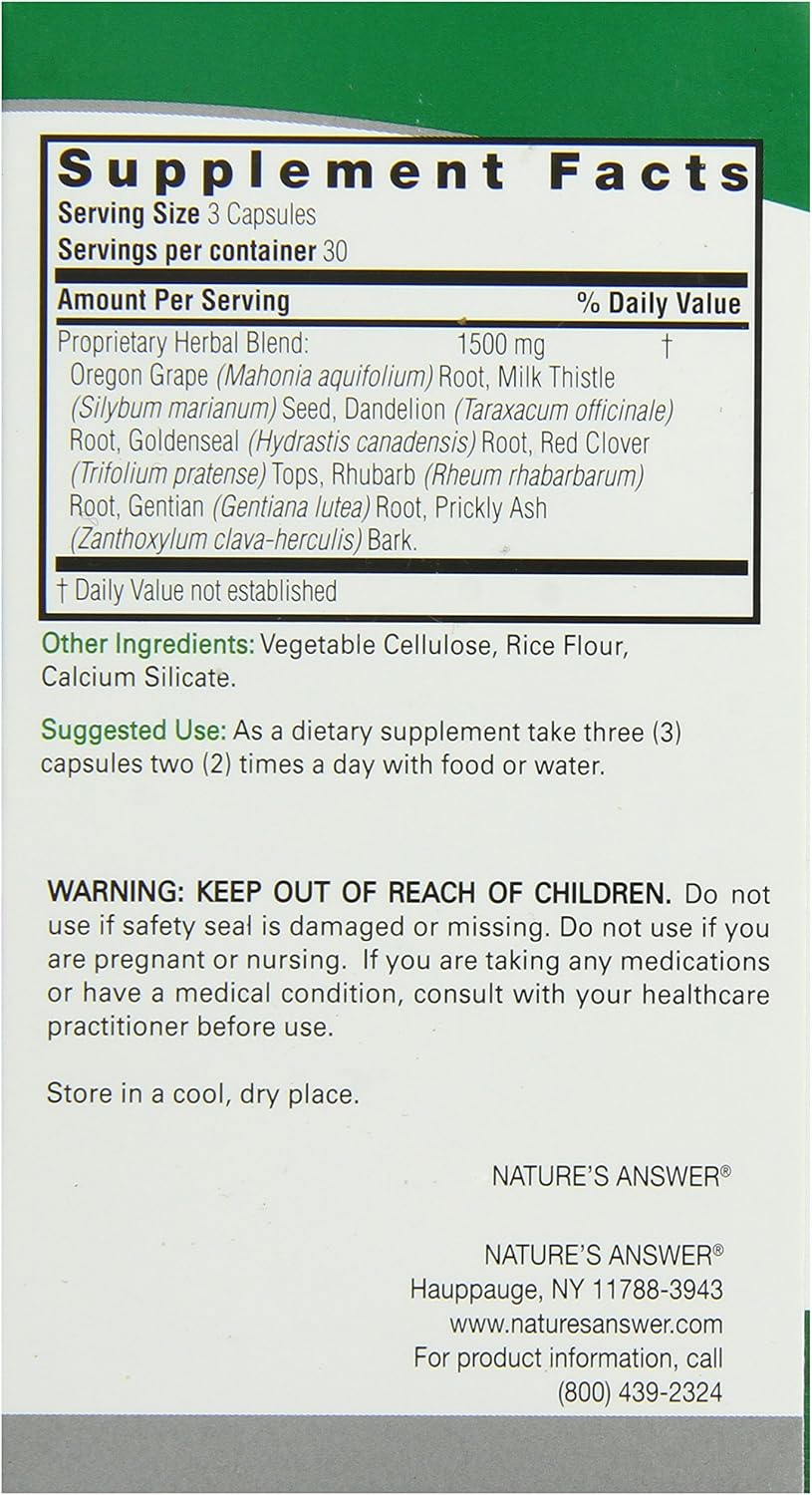Nature's Answer Liver Support - Herbal Combination with Milk Thistle & Dandelion, 1500 mg, 90 Capsules