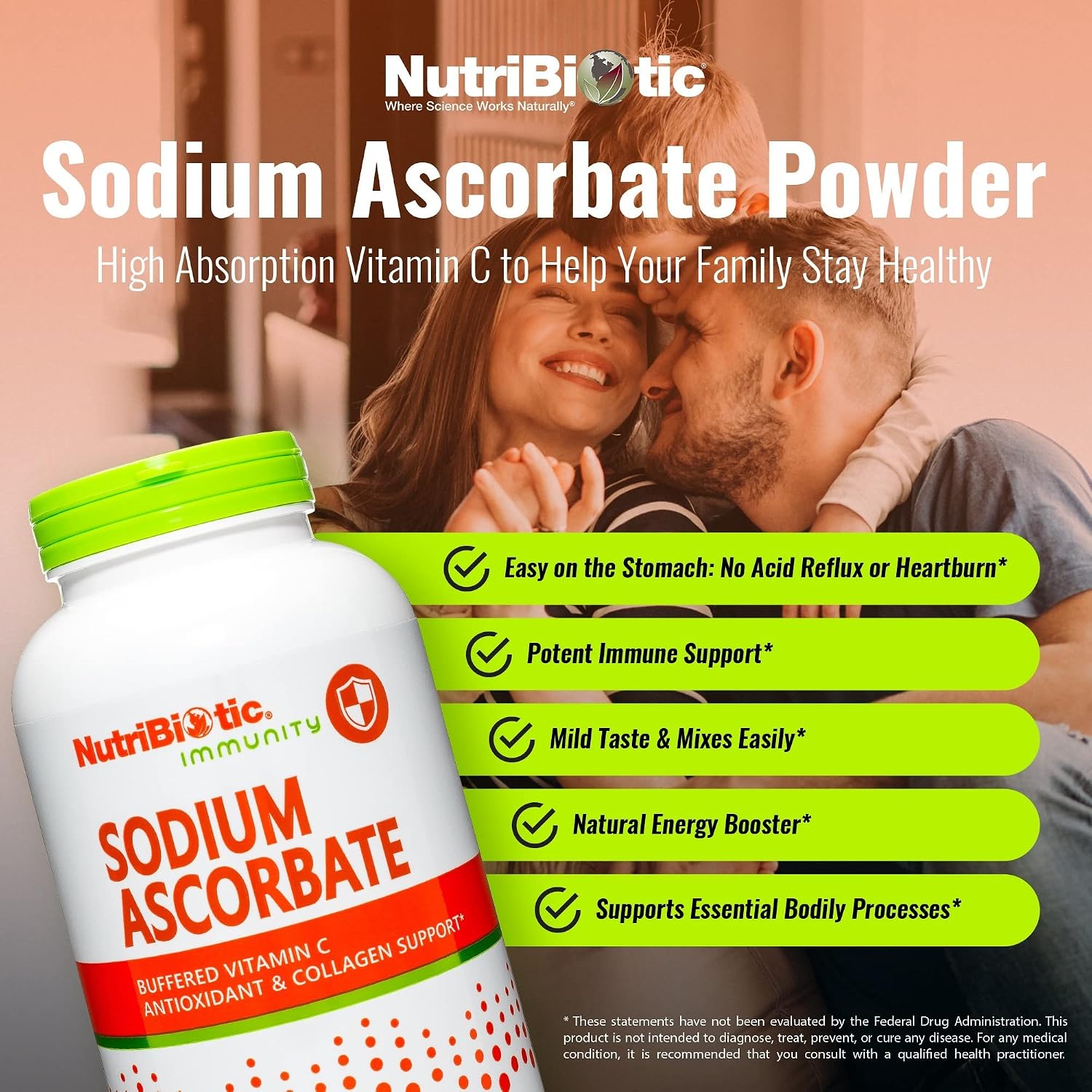 NutriBiotic Sodium Ascorbate Buffered Vitamin C Powder, 454 g