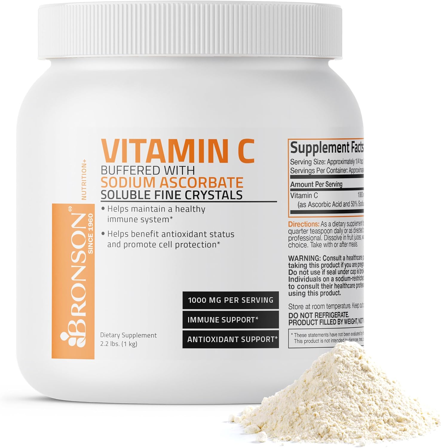 Bronson Buffered Vitamin C Powder – Ascorbic Acid with Sodium Ascorbate, 1 kg (2.2 lb)