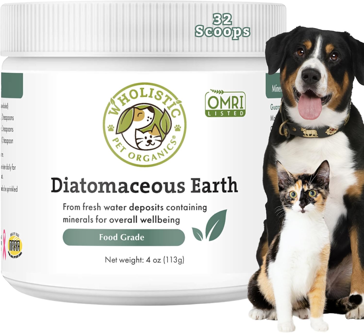Wholistic Pet Organics Diatomaceous Earth - Food Grade for Dogs & Cats, 4 oz (113 g)