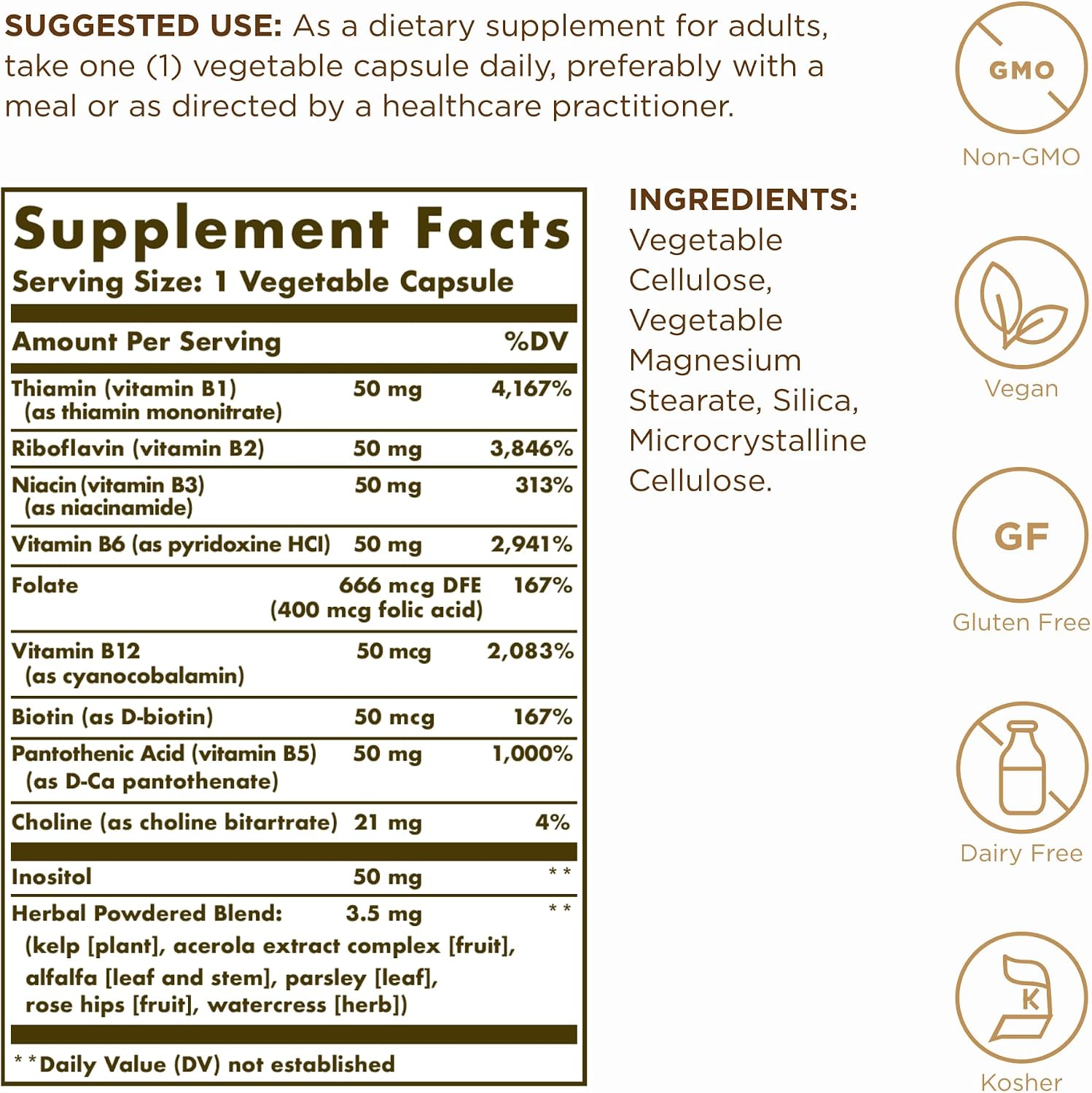 Solgar B-Complex "50" – 100 Vegetable Capsules (Pack of 2)