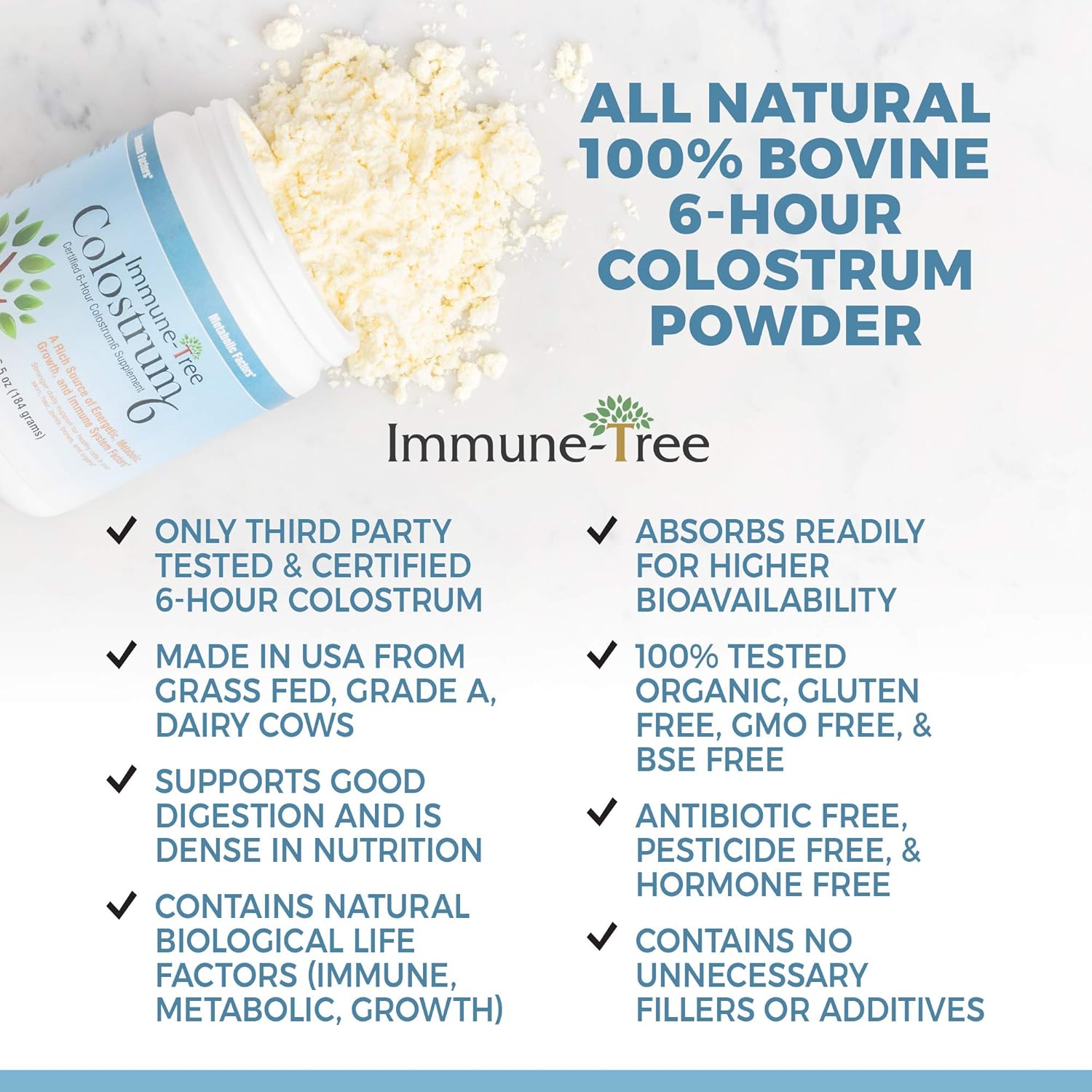 Immune-Tree 100% Bovine Colostrum Powder, 120 Servings, 184 g