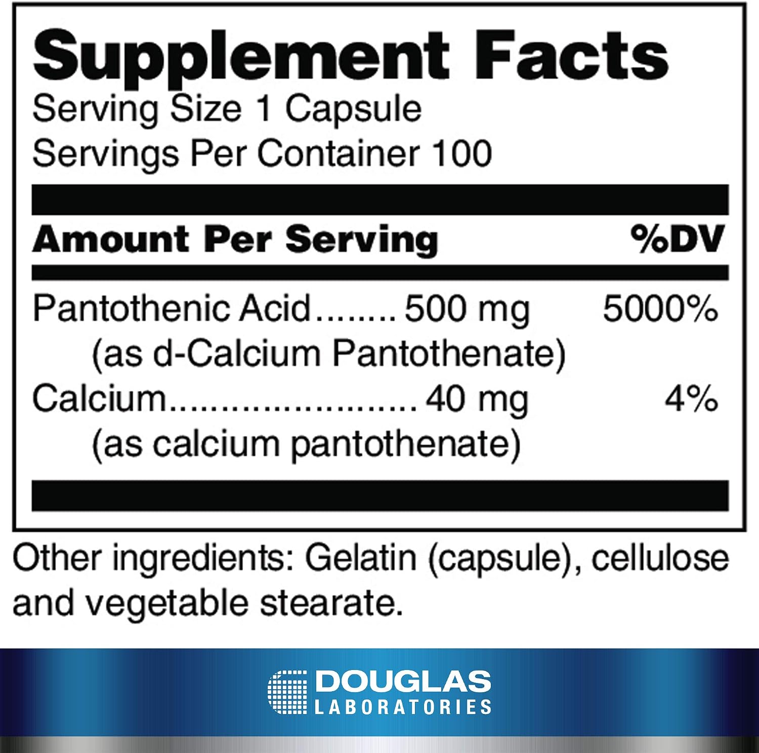 Pantothenic Acid 500 mg - Vitamin B5 for Energy Metabolism Support - 100 Capsules