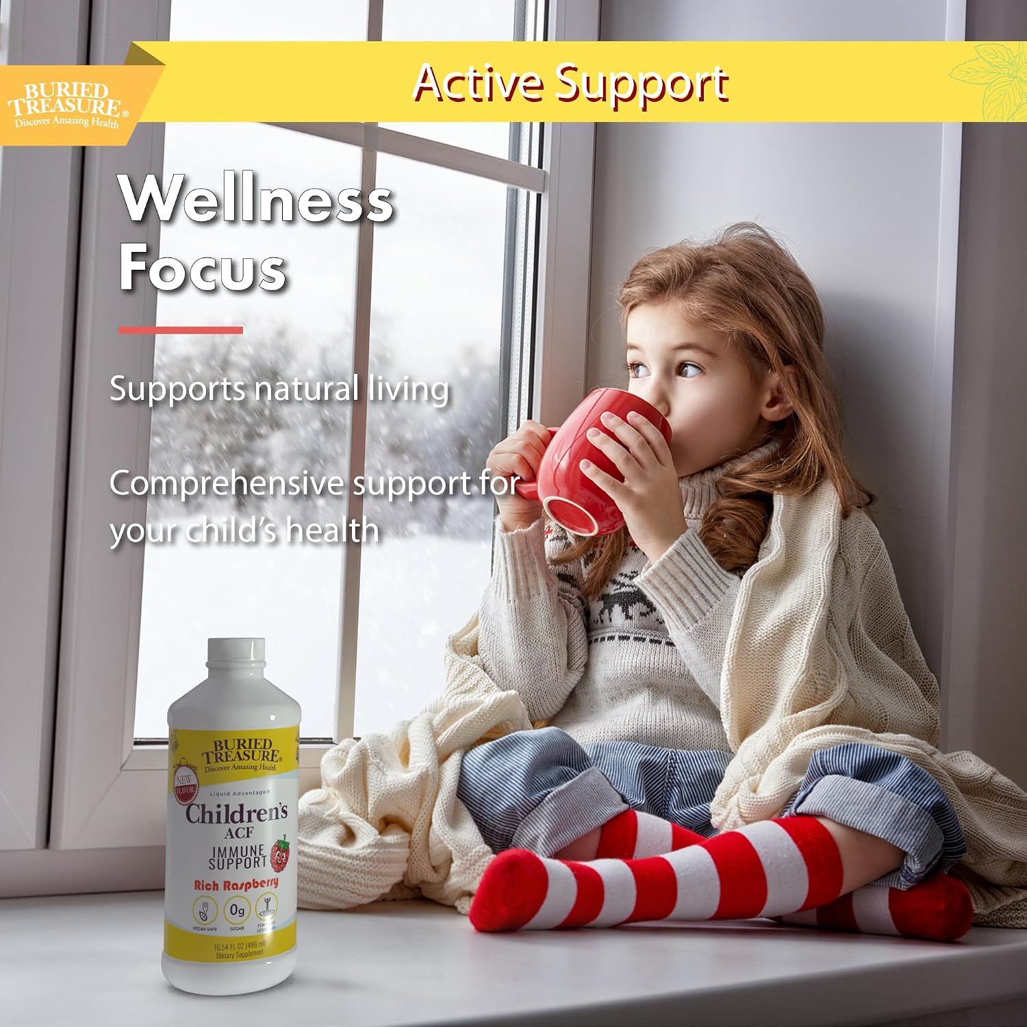 Buried Treasure Children's ACF Liquid Immune Support - Elderberry & Echinacea - Raspberry - Sugar-Free - 16 oz