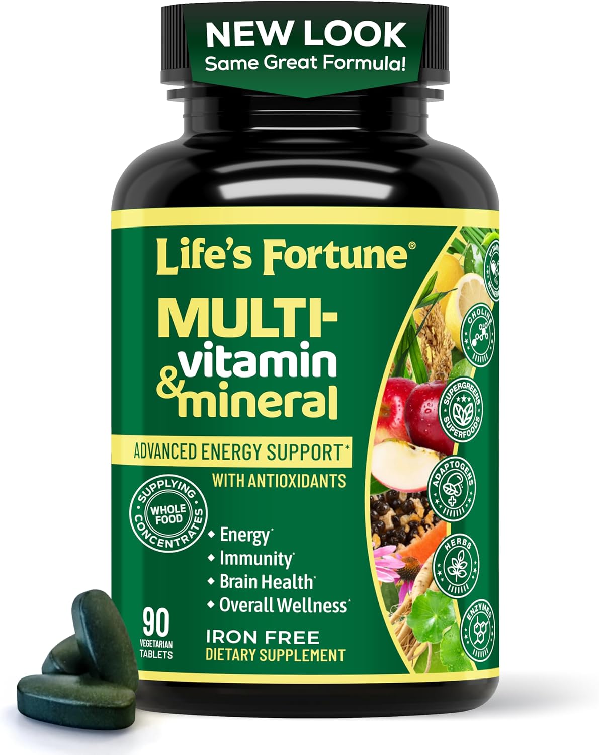 Life's Fortune Whole Food Multivitamin & Mineral Supplement – Iron Free, 90 Vegetarian Tablets
