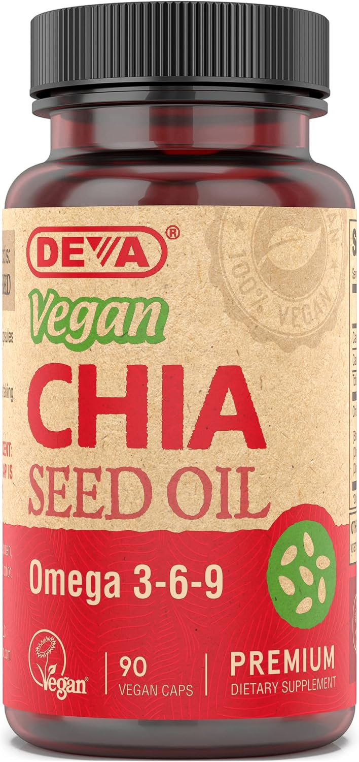 DEVA Vegan Chia Seed Oil - Omega 3, 6, 9 & Essential Fatty Acids, Cold-Pressed, Unrefined, 90 Capsules (2-Pack)