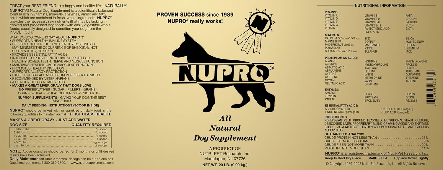 NUPRO Natural Dog Supplement, 20 lb (9.07 kg)