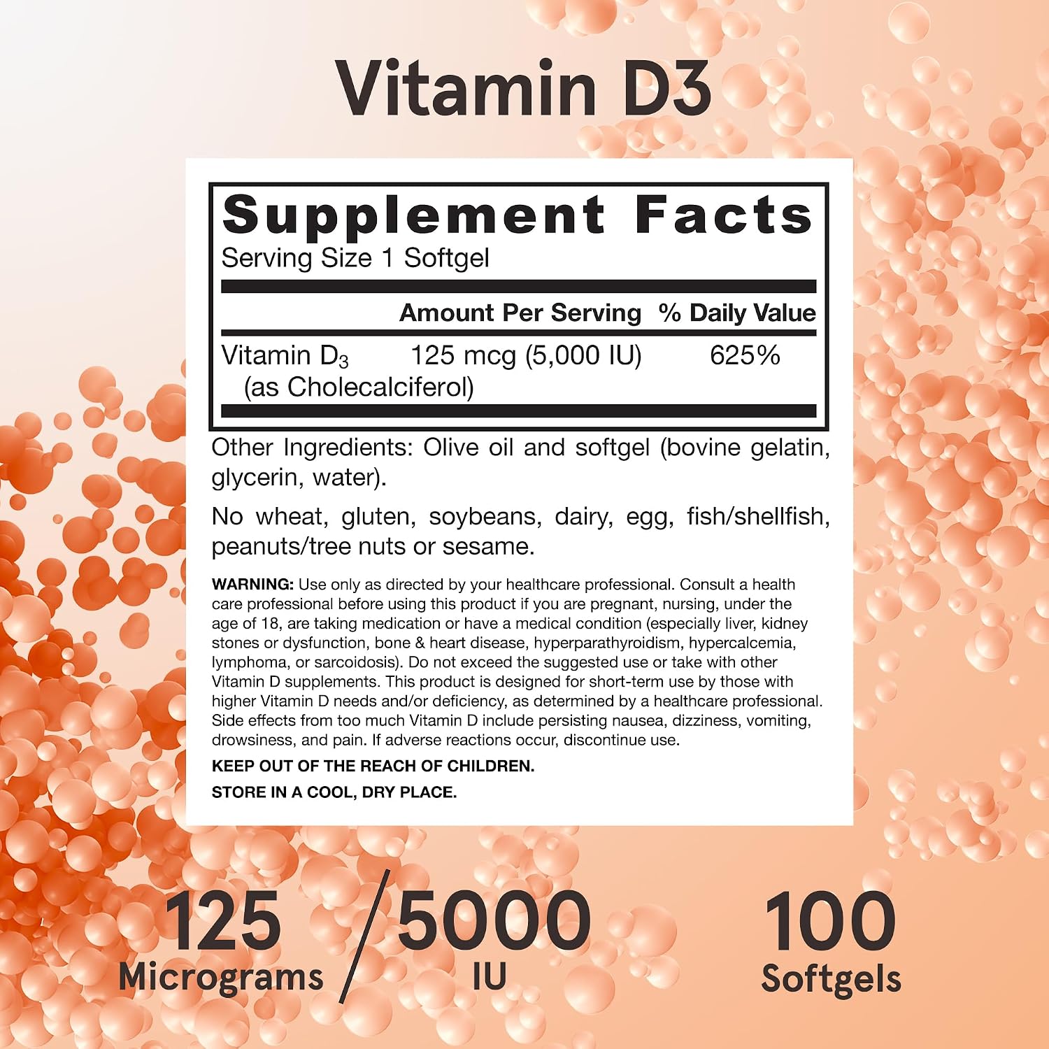 Jarrow Formulas Vitamin D3 125 mcg (5,000 IU) Softgels - 100 Count
