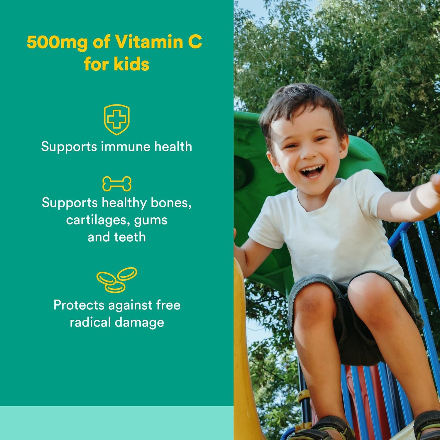 Natural Factors Kids Chewable Vitamin C 500 mg – Supports Immune Function, Bones, Teeth & Gums – Tropical – 180 Wafers