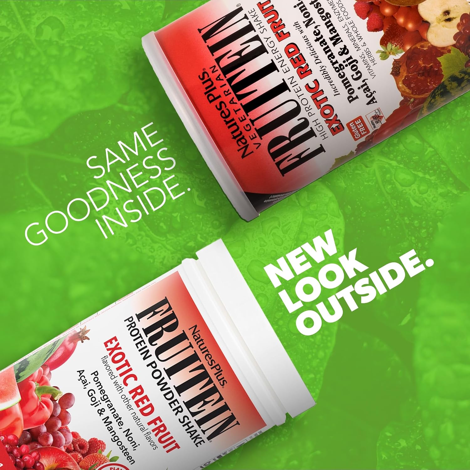 NaturesPlus FRUITEIN Exotic Red Fruit Shake - Plant-Based Protein & Multivitamin Powder, 590 g