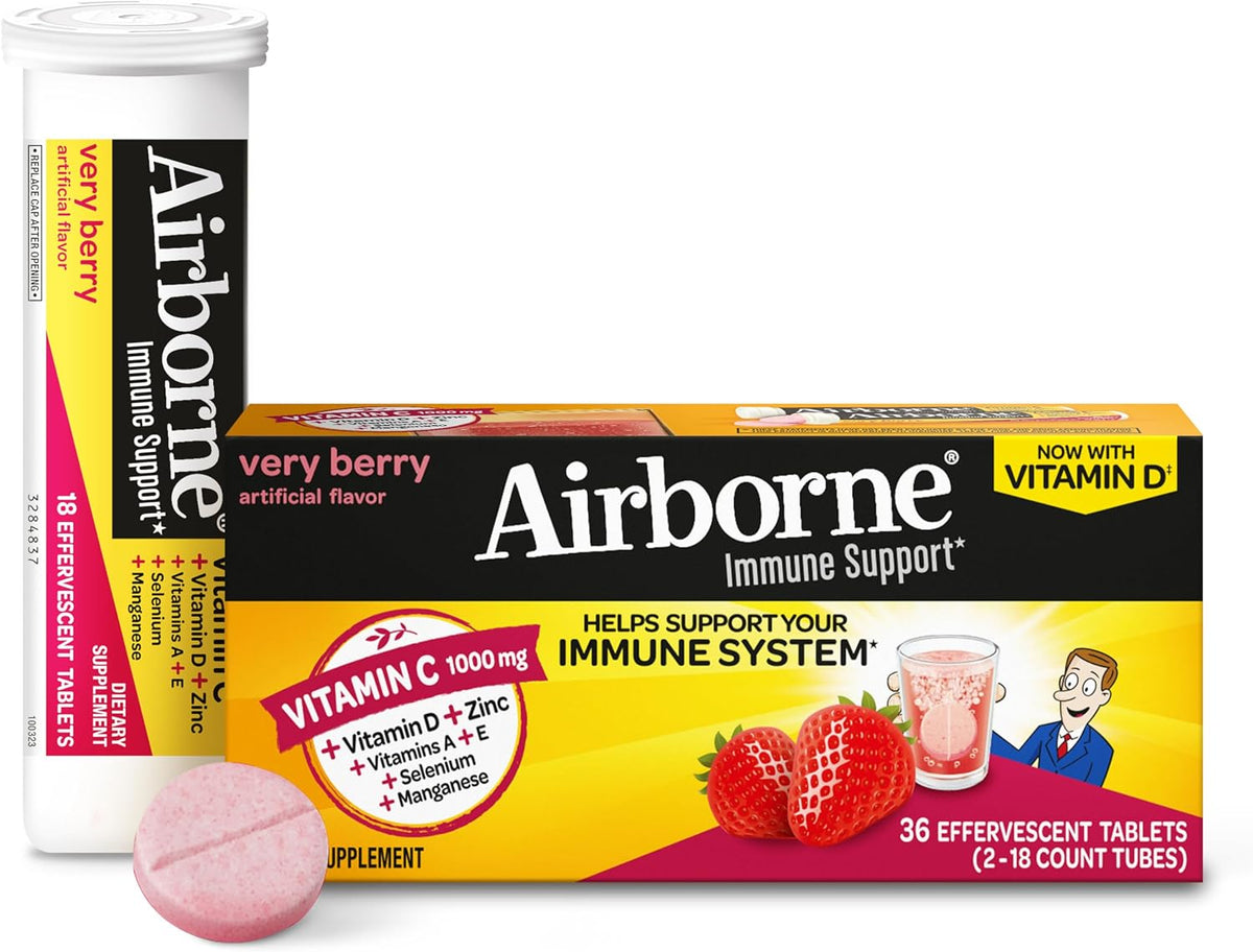 Airborne Very Berry Effervescent Tablets - Vitamin C 1000mg Immune Support Supplement (36 Count) - görsel 1