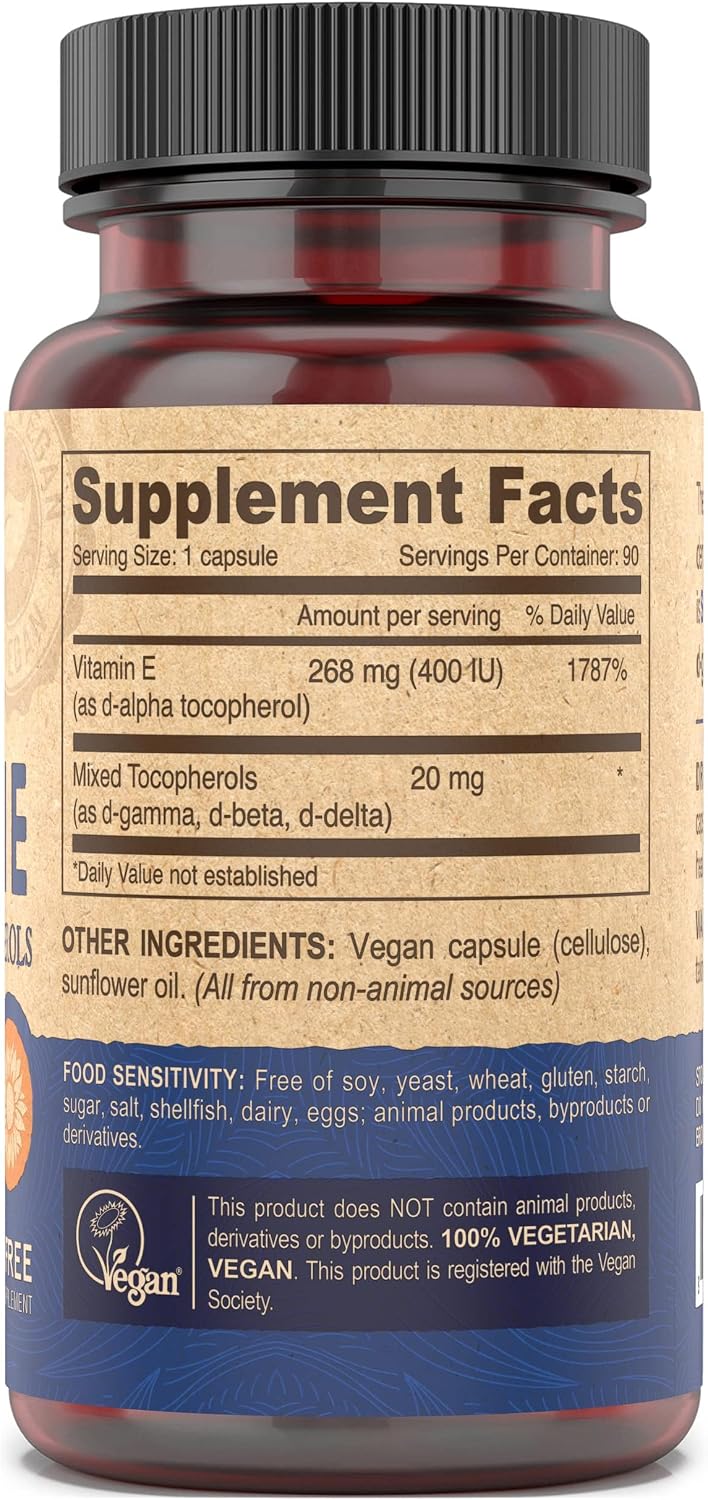 DEVA Vegan Natural Source Vitamin E 400 IU with Mixed Tocopherols, Soy-Free – 90 Veg Caps (Pack of 2)