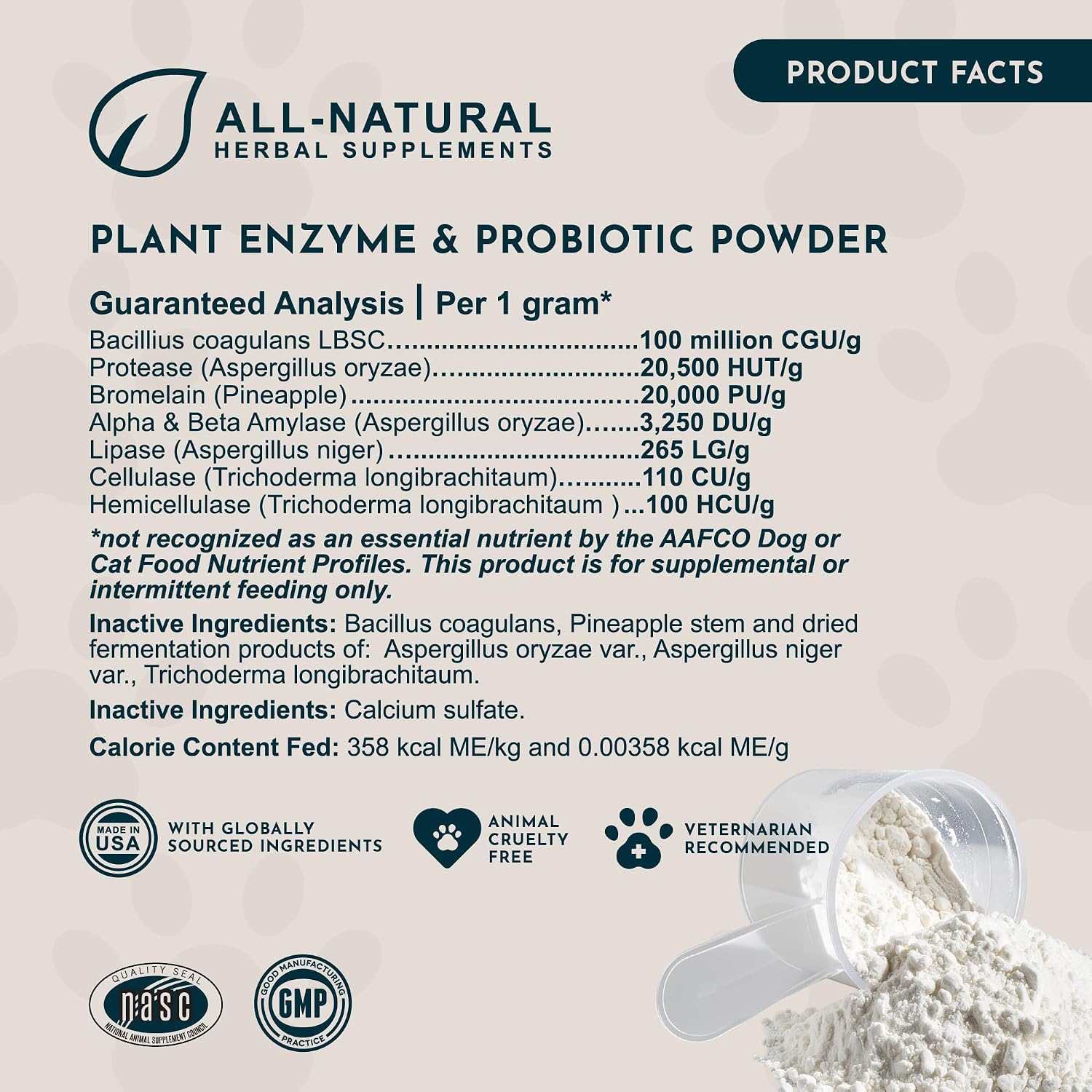 Animal Essentials Plant Enzyme & Probiotics - Probiotic & Digestive Enzyme Powder for Dogs & Cats, 300 g