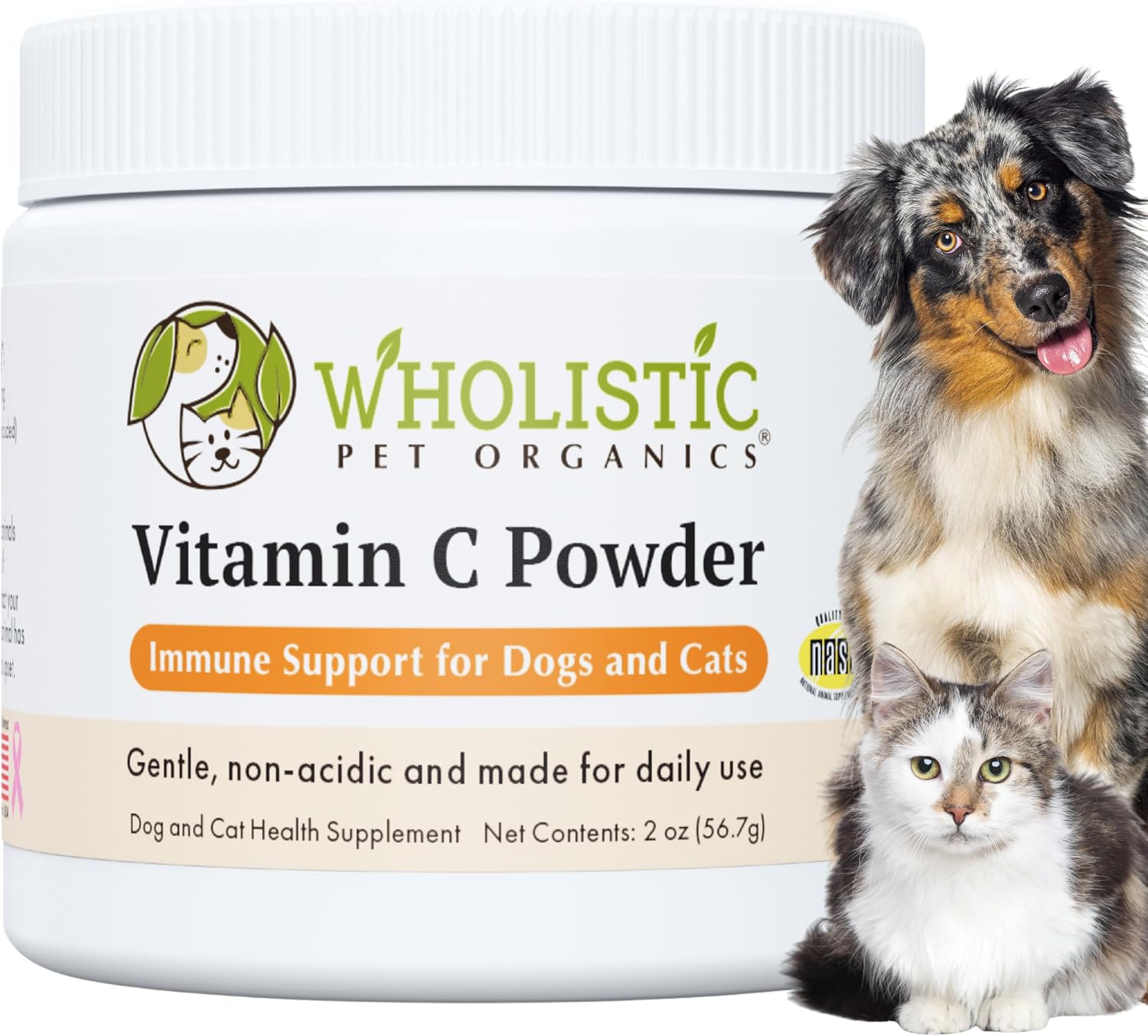 Wholistic Pet Organics Vitamin C Powder for Dogs & Cats – Allergy & Itch Relief, Immune Support – 57 g
