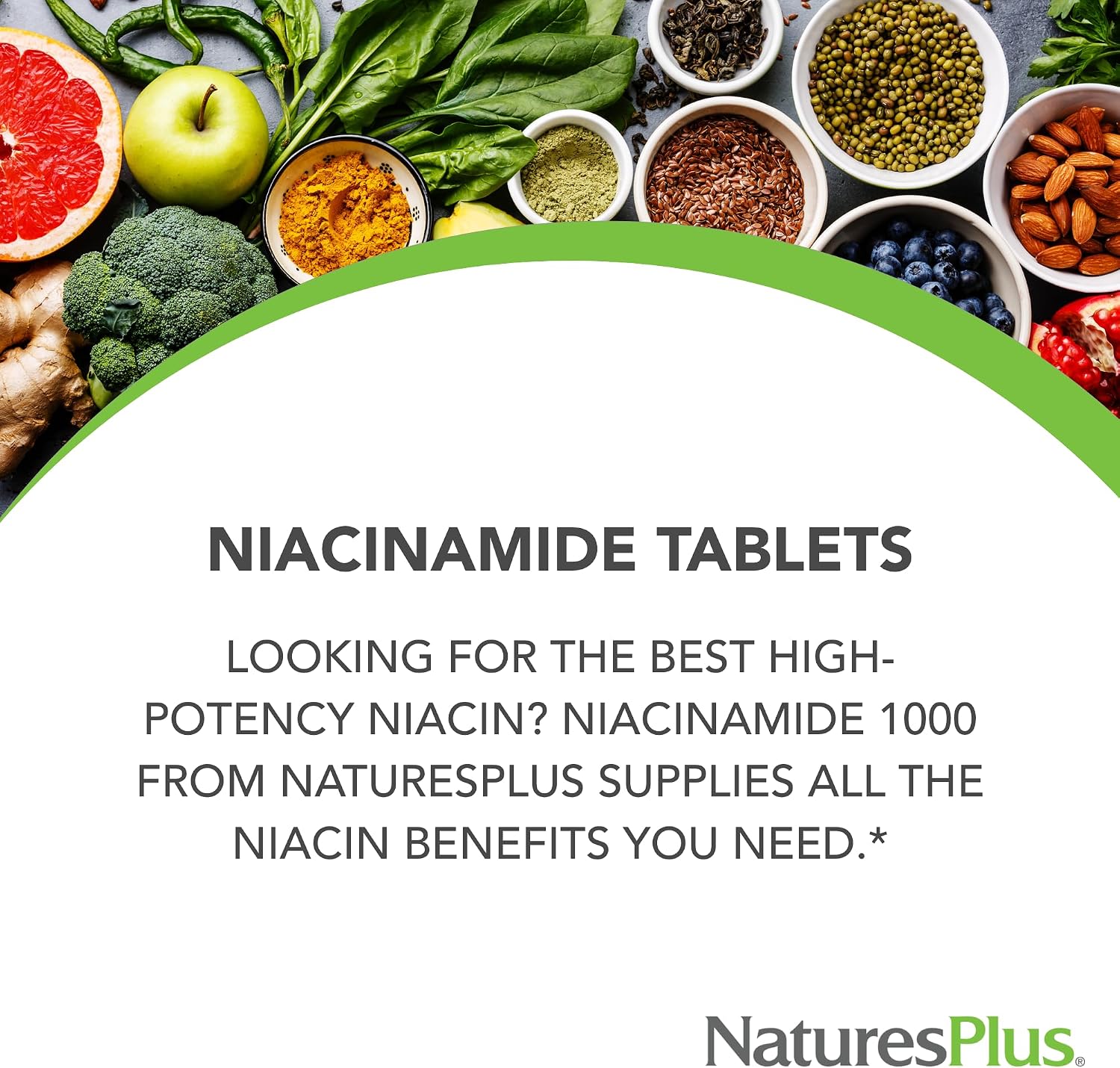 NaturesPlus Niacinamide, Sustained Release - 1000 mg, 90 Tablets