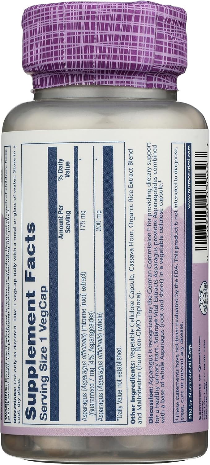 SOLARAY Asparagus 175 mg - Urinary Tract & Digestive Health Support, 60 Vegetarian Capsules