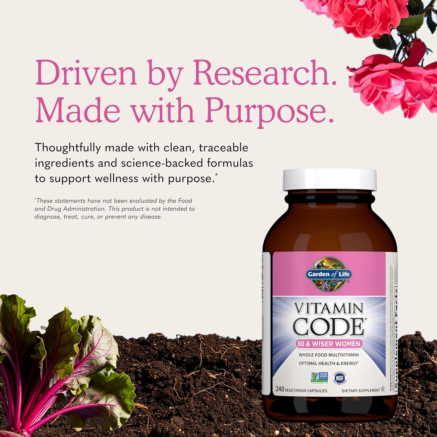 Garden of Life Vitamin Code Women 50 & Wiser Multivitamin – Whole Food with Probiotics, 240 Capsules