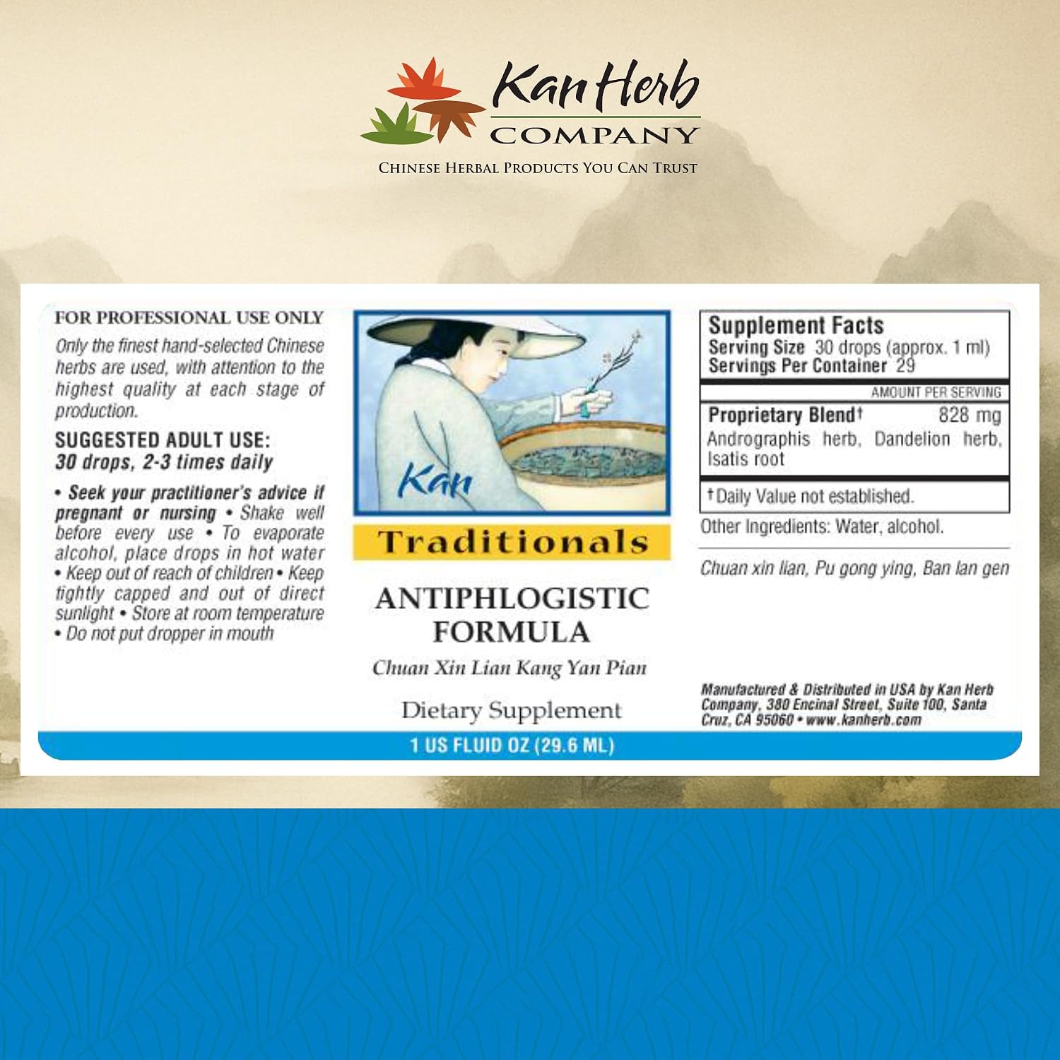 Kan Herbs Company Antiphlogistic Formula – Traditional Chinese Herbal Blend to Support Heat Balance Across Body Systems, Promote Lung and Digestive Comfort, Liquid Extract, 1 fl oz (30 mL)