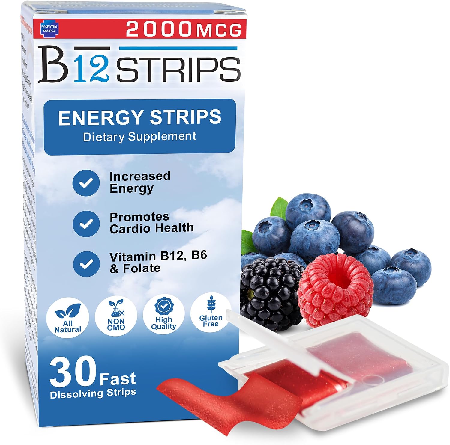 Essential Source Methylcobalamin Vitamin B12 Sublingual Strips with Biotin, B6, and L-Methylfolate
