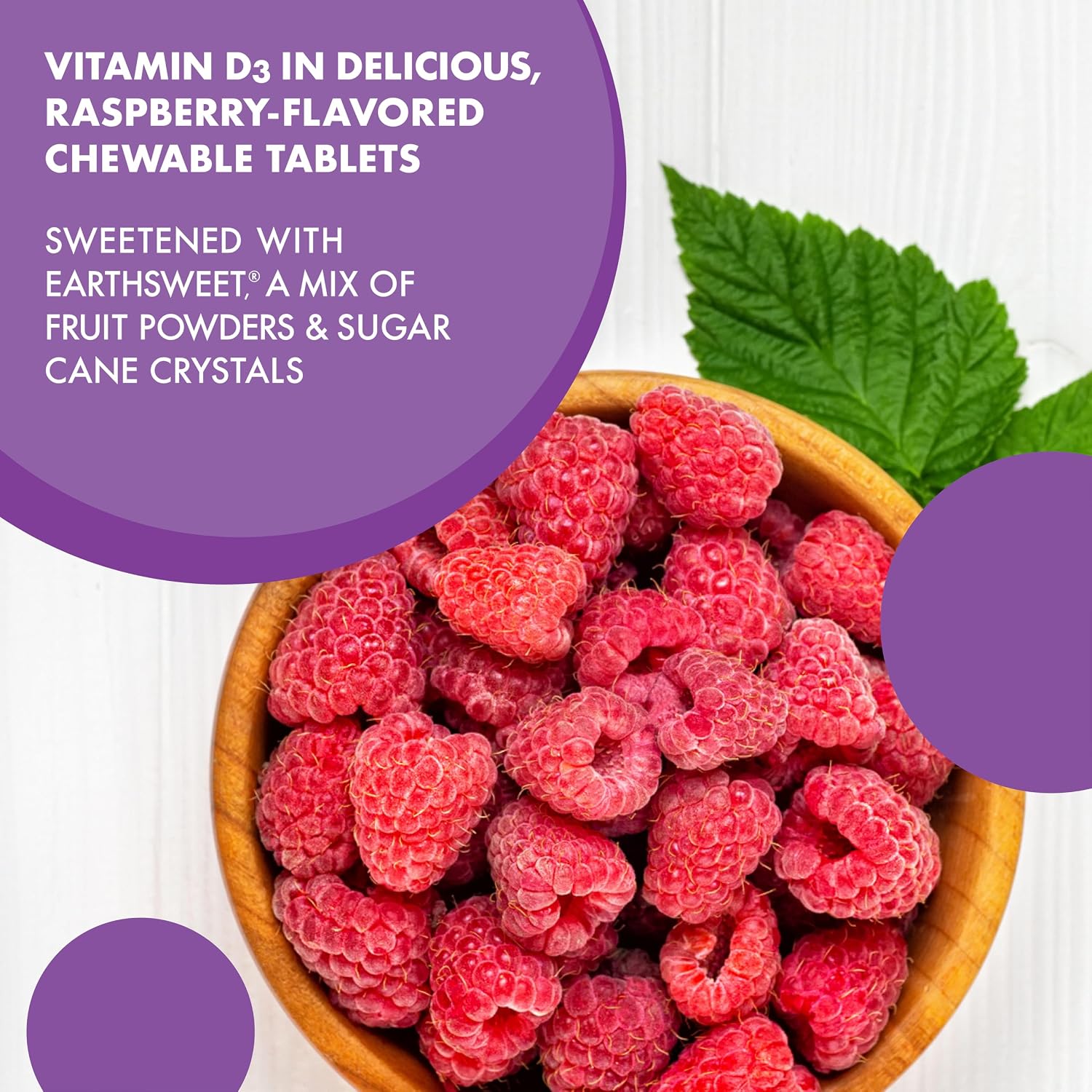 Bluebonnet Nutrition EarthSweet Vitamin D3 1000IU Chewable Tablets - Raspberry - 90 Chewable Tablets
