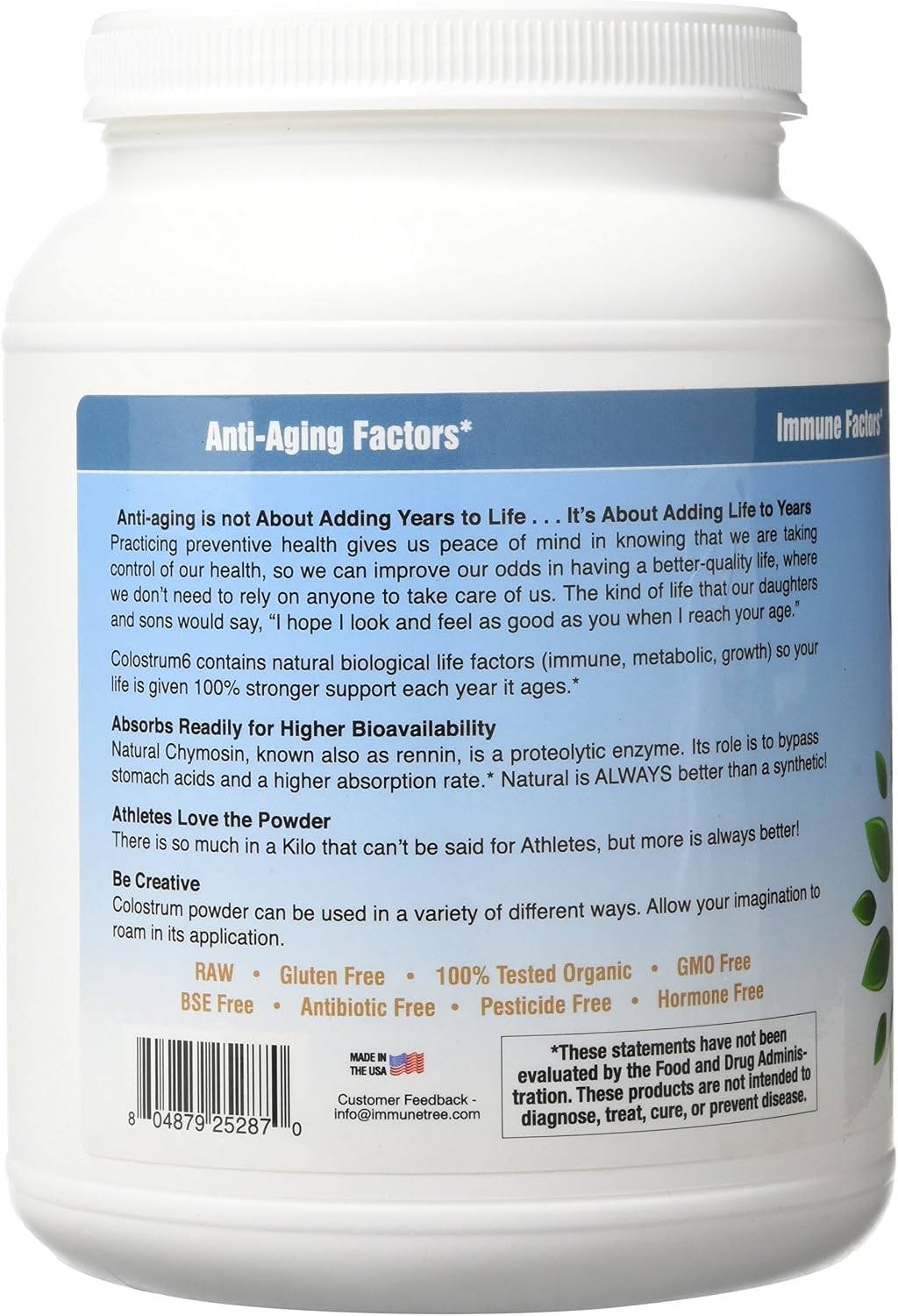 Immune-Tree 100% Pure Bovine Colostrum Powder (Grass-Fed) - 1 kg (661 Servings)
