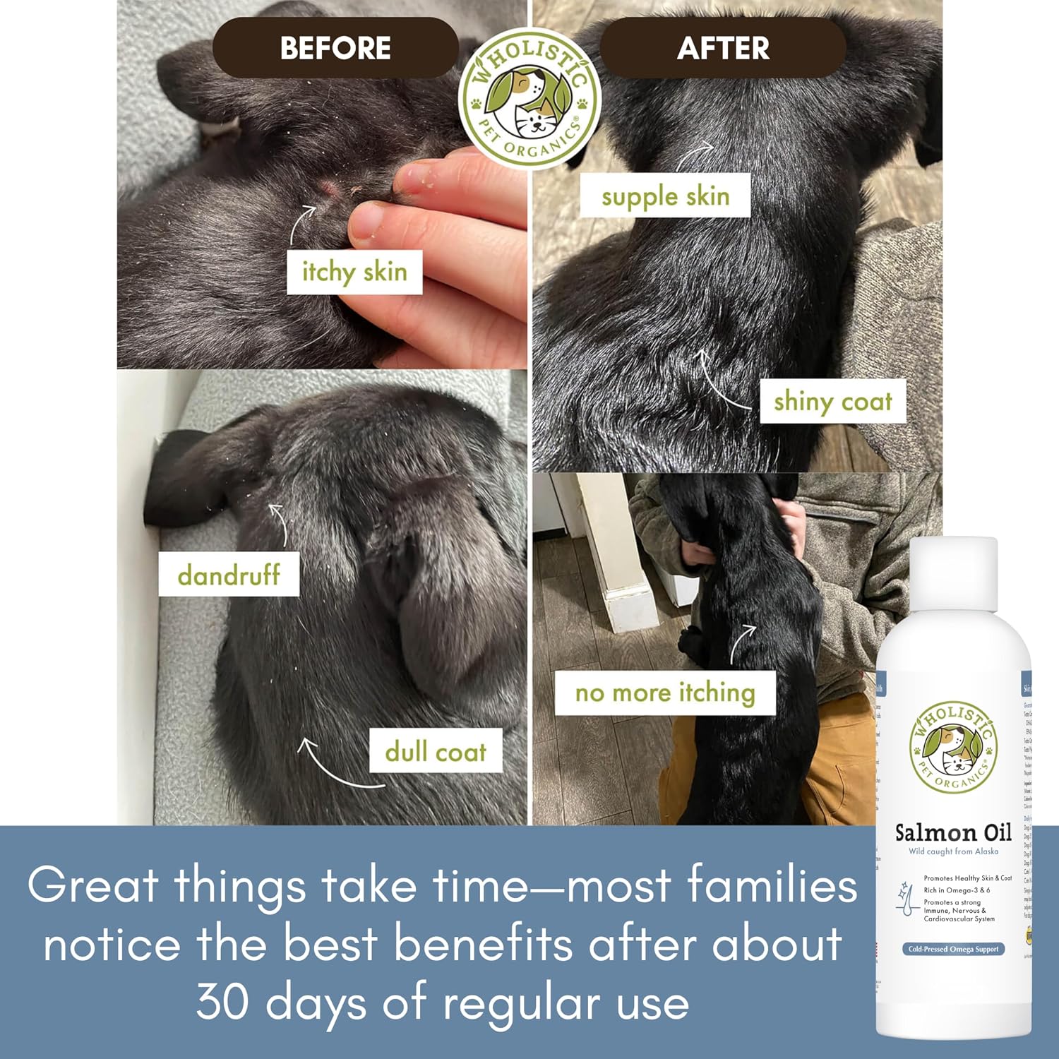 Wholistic Pet Organics Wild Alaskan Salmon Oil for Dogs and Cats - Omega-3 Fish Oil Supplement - 237 mL