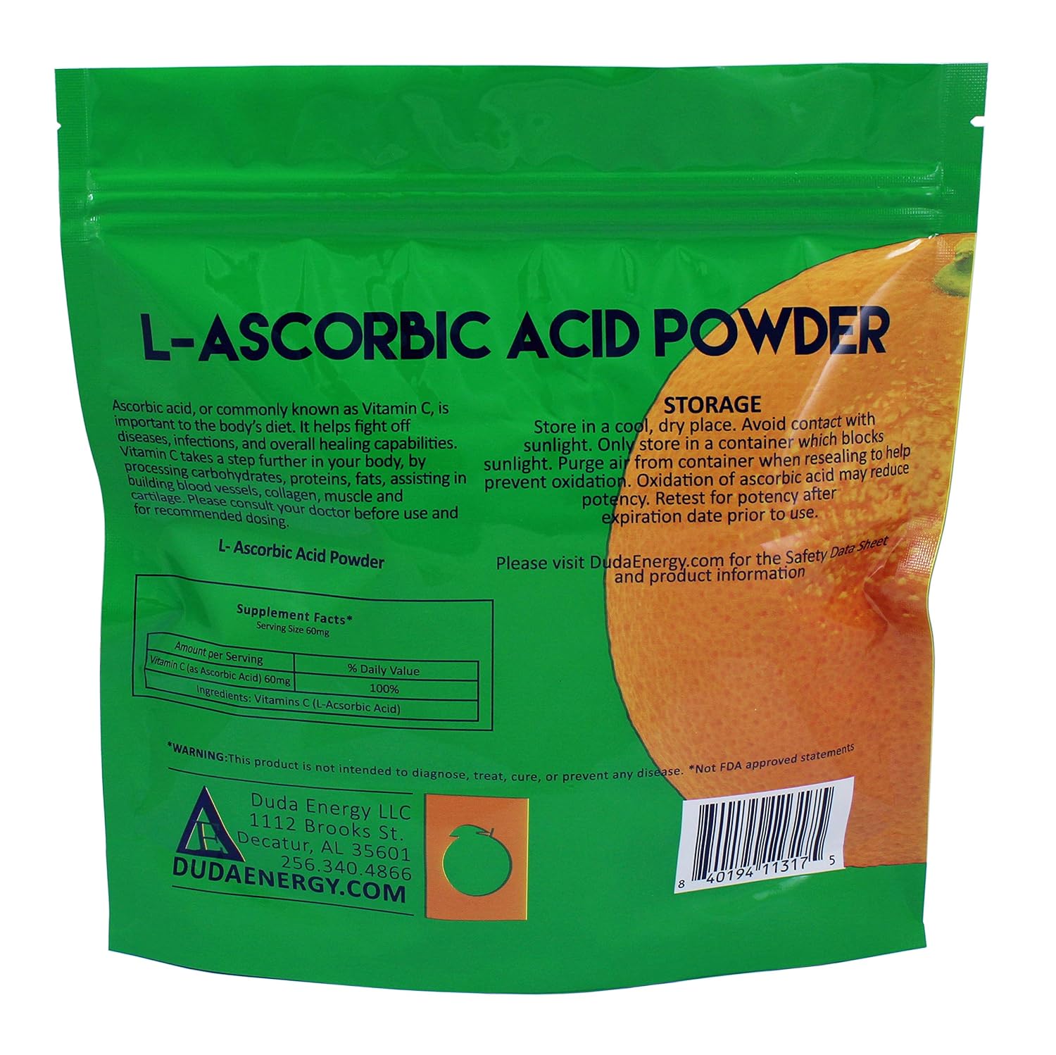 L-Ascorbic Acid Powder 99+% Food Grade USP36/BP2012, Naturally Fermented Vitamin C, 454 g