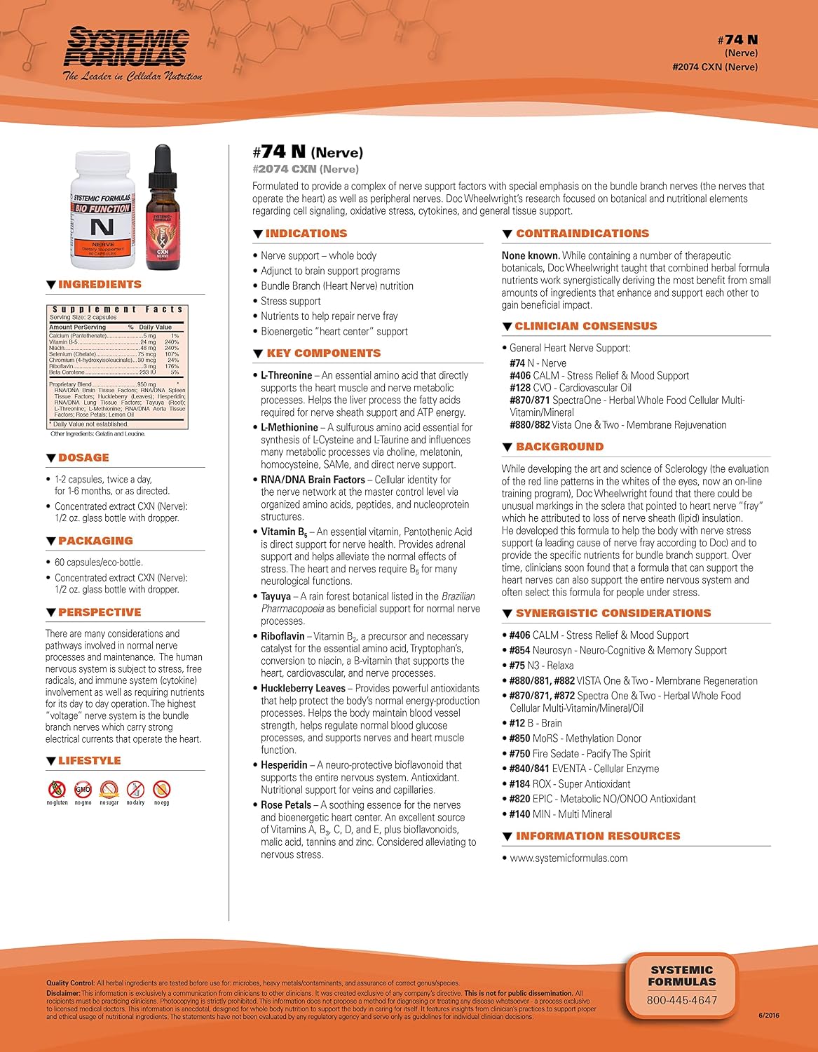 Systemic Formulas Nerve Capsules - 60 Count Bio Function #74. Nervous System Support Supplement.