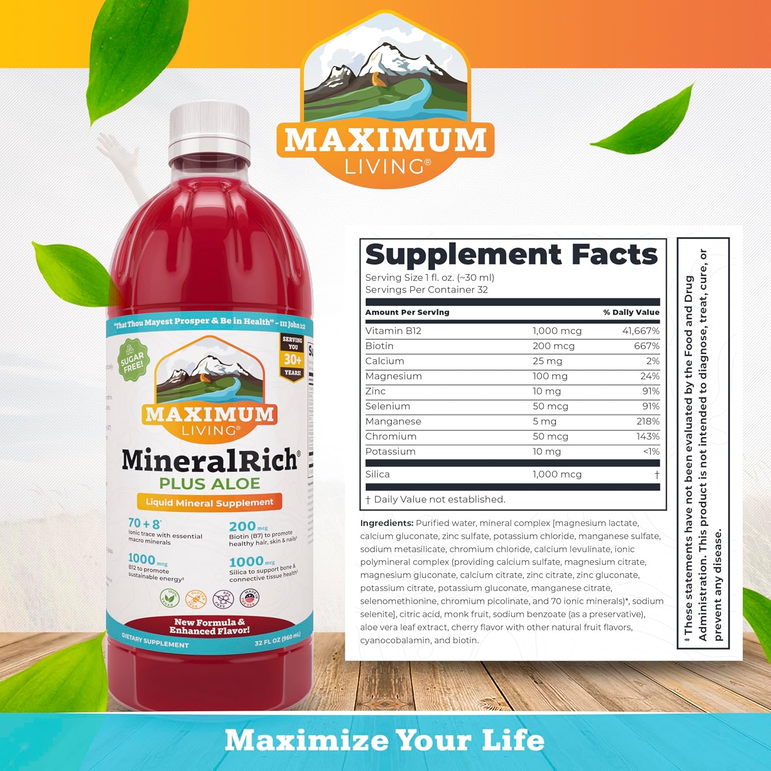 Maximum Living MineralRich Liquid Mineral Supplement with Aloe - 946 mL