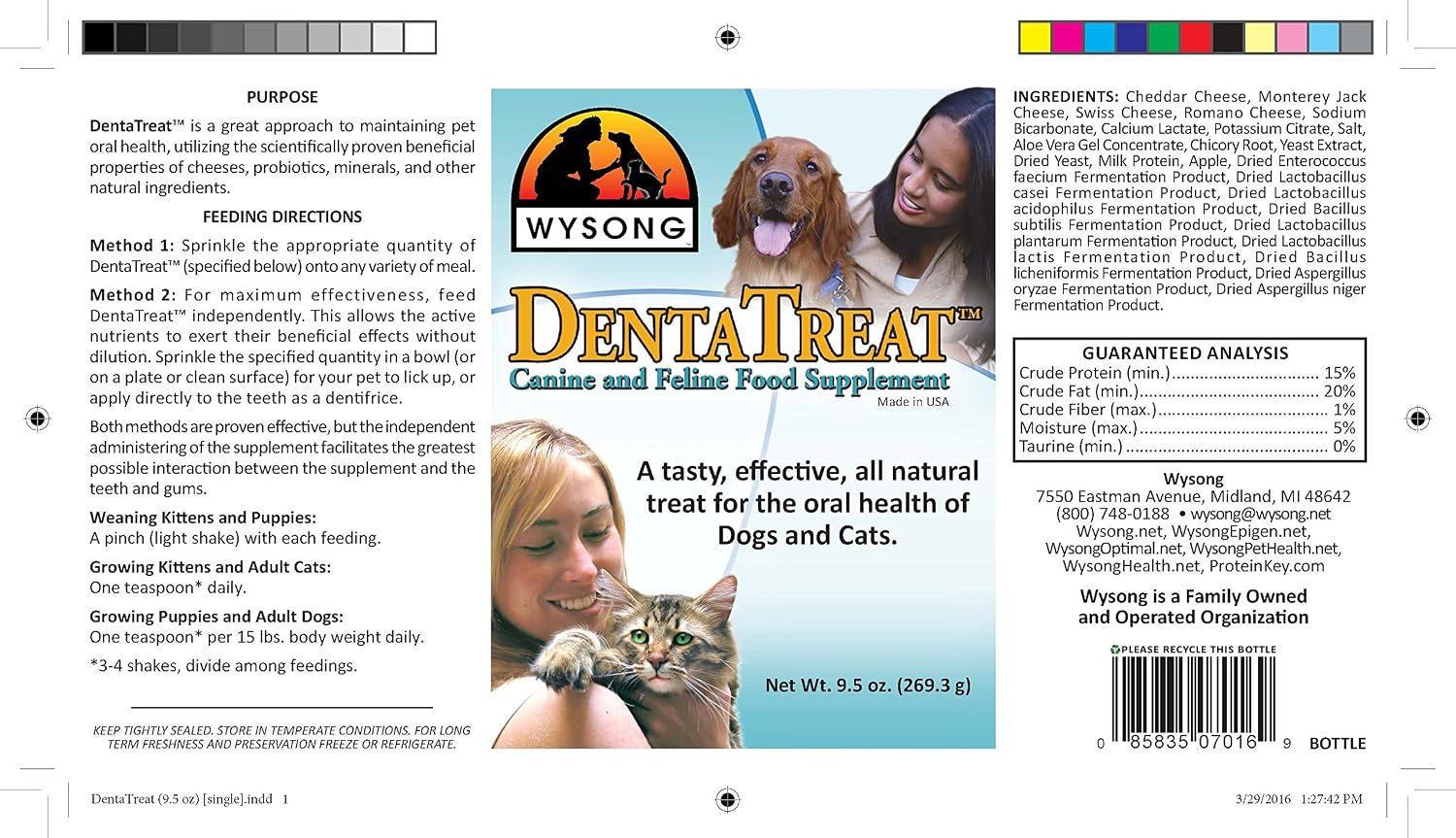 Wysong Dentatreat Natural Oral Health Supplement for Dogs and Cats, 269 g