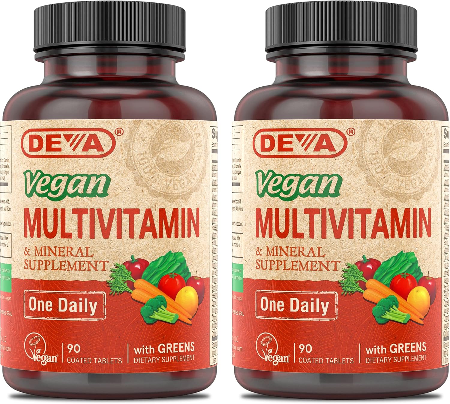 DEVA Vegan Multivitamin & Mineral Supplement with Iron – 2-Pack (180 Coated Tablets)