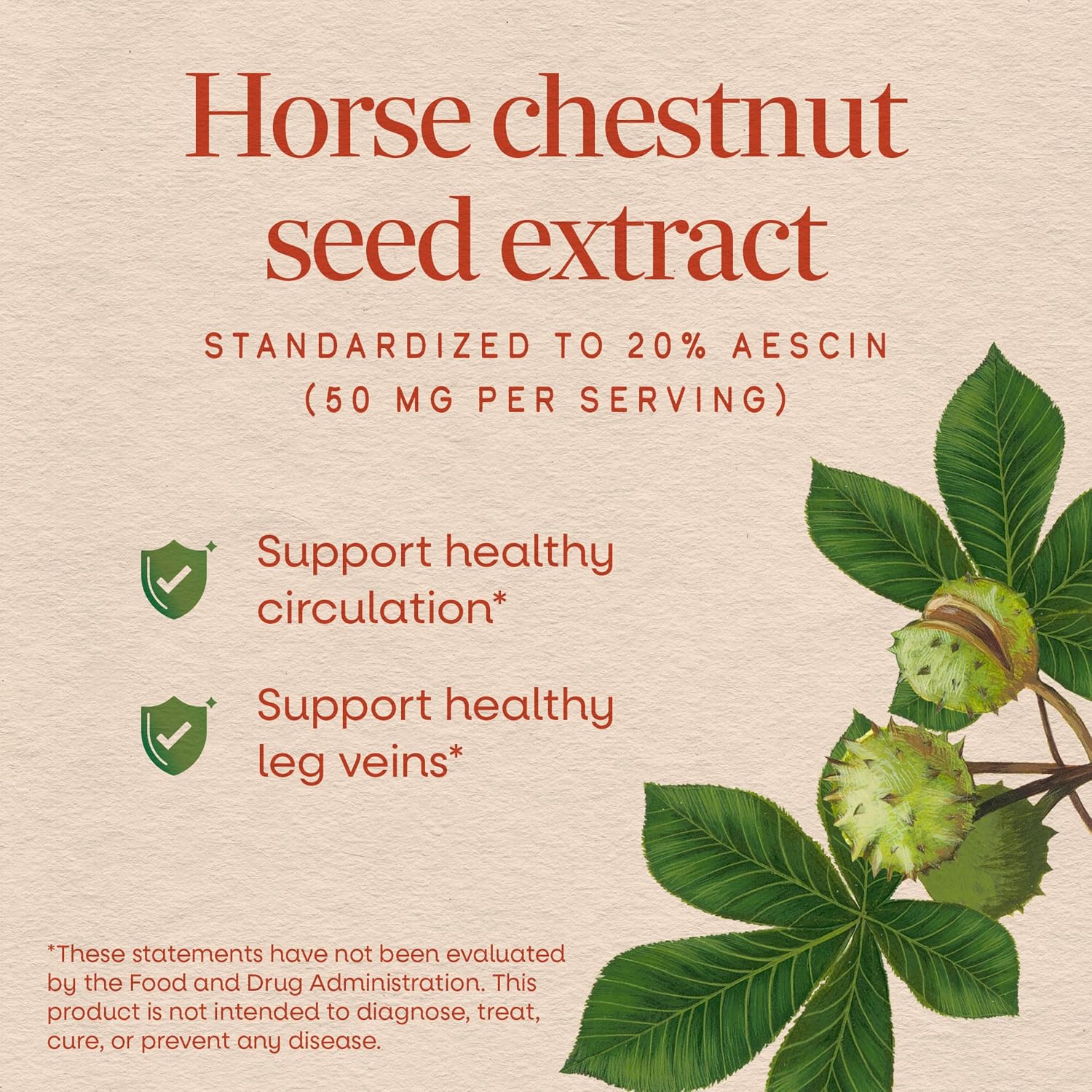 Nature's Way Horse Chestnut Extract – Premium Extract, Helps Support Healthy Leg Veins, Standardized to 20% Aescin, 90 Capsules