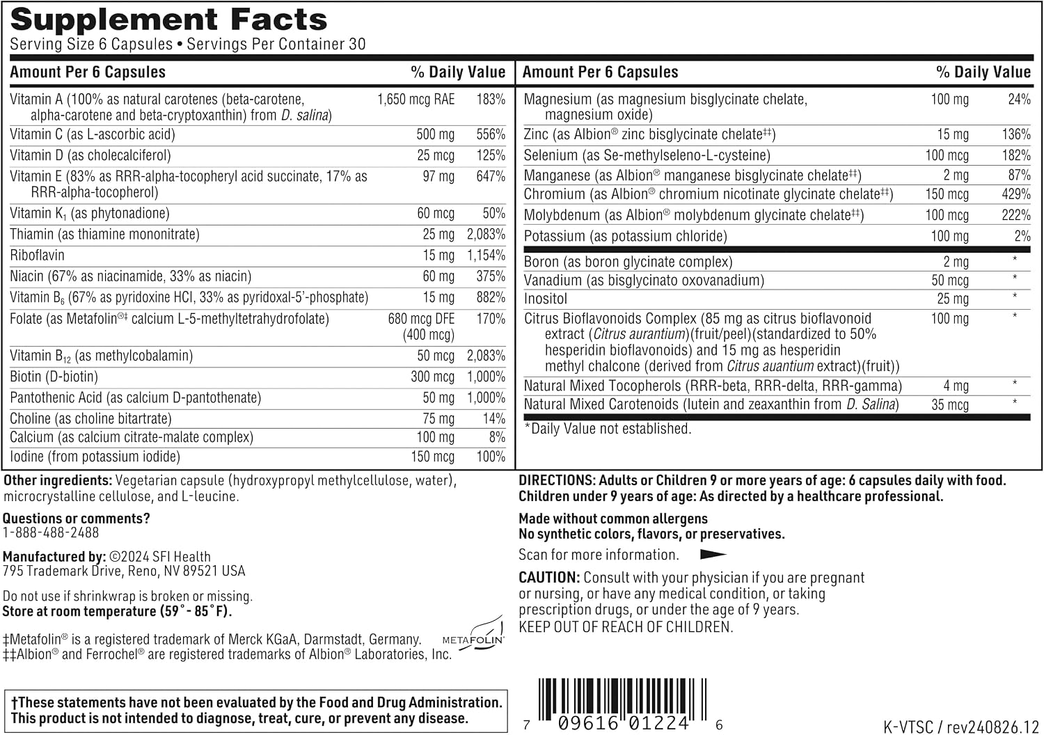Klaire Labs SFI Health VitaSpectrum Capsules - Multivitamin for Kids with 28 Essential Nutrients Including Folate, B12, B6, Antioxidants, Vitamin E & D3 - No Copper or Iron, Gluten-Free (180ct)