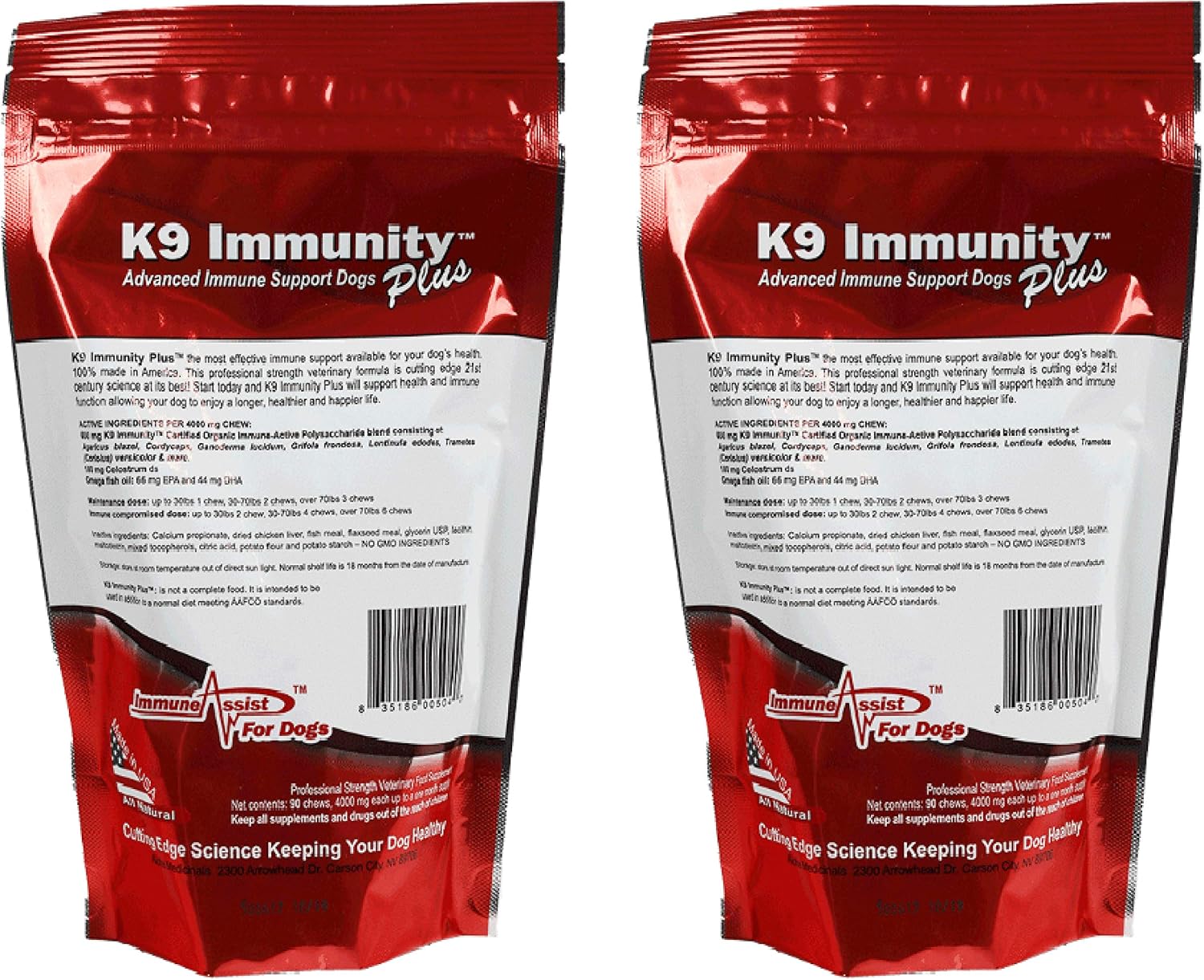 K9 Immunity Plus, Immune Support Supplement for Dogs Over 32 kg (70 lbs), Organic and Mushroom Enhanced, Pack of 2, 90 Chews