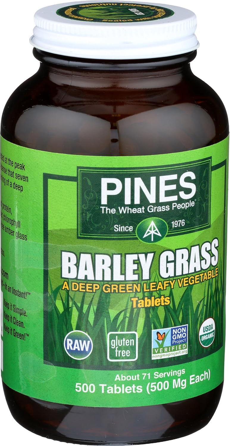 Pines Certified Organic Barley Grass – 500 mg, 500 Tablets