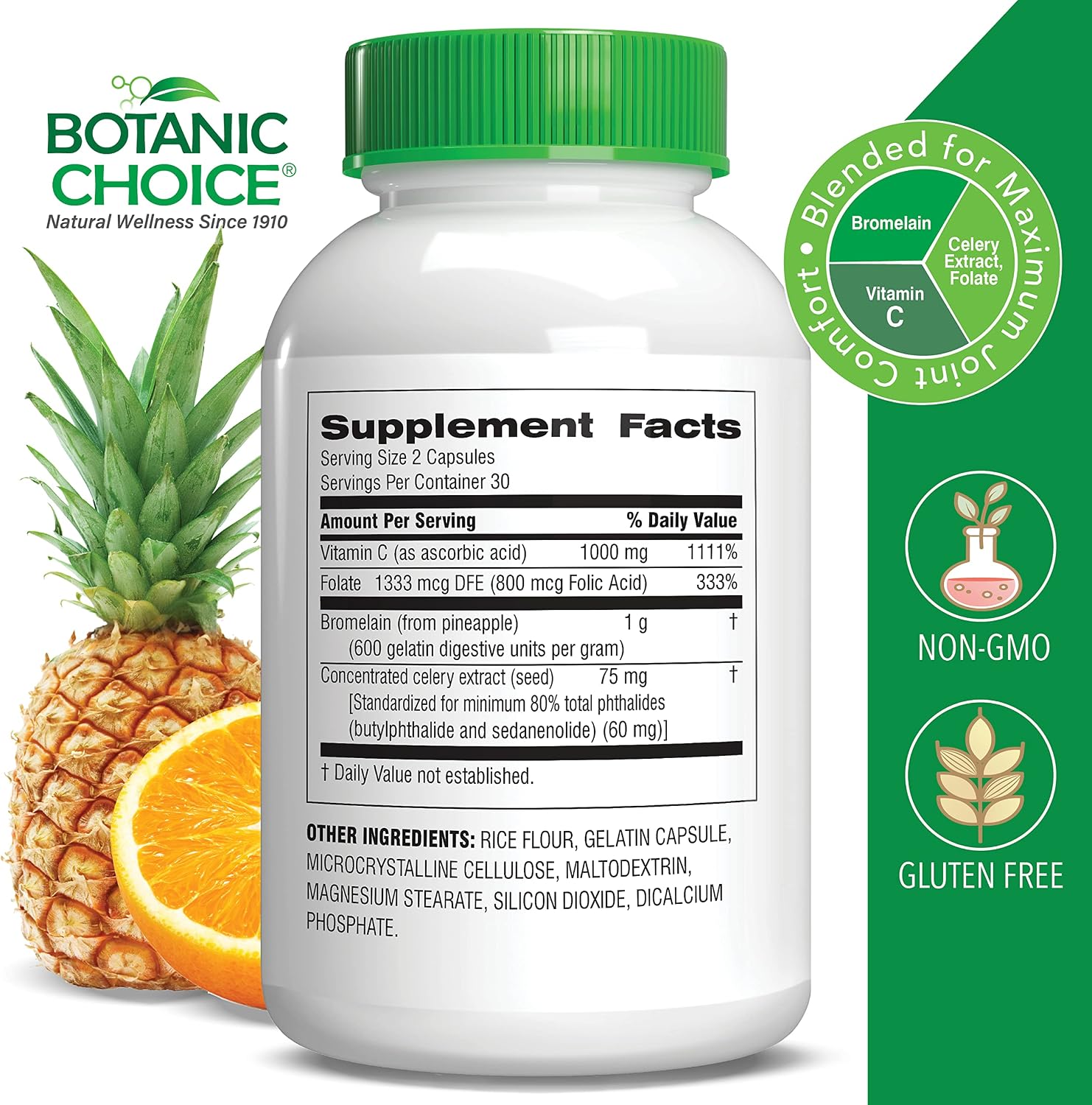 Botanic Choice Uric Acid Complex - Celery Seed and Bromelain Supplement, 60 Capsules