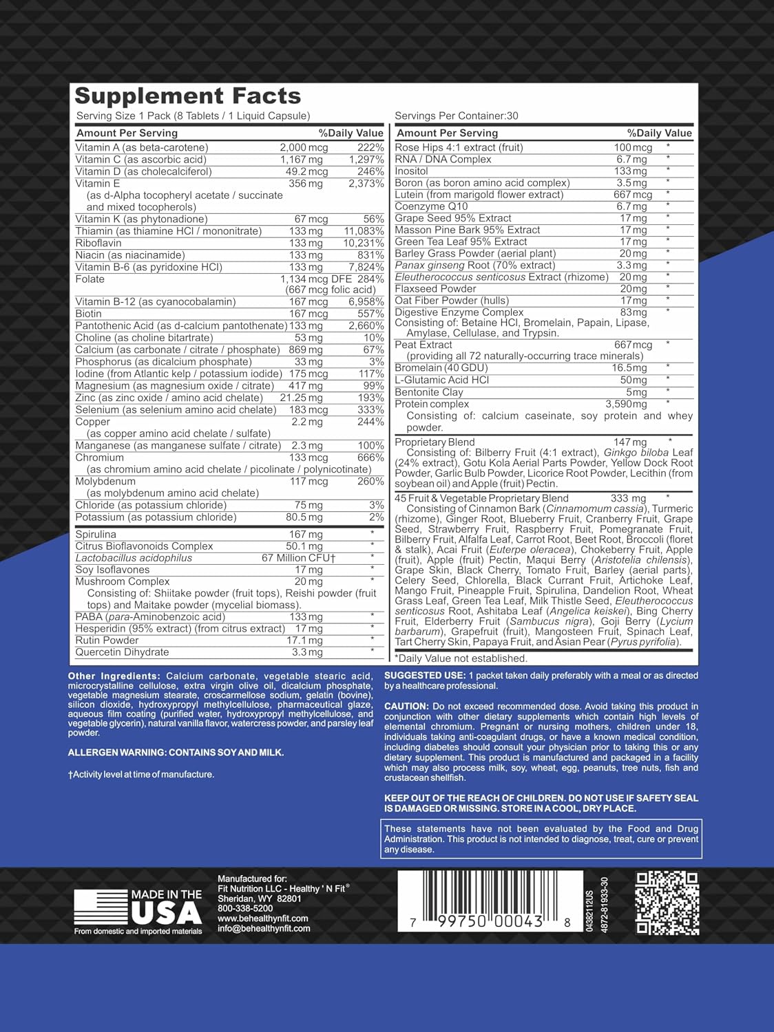 Healthy 'N Fit Super-Nutri Pack (30 Packets) – Mega Potency Multivitamin with Amino Acids & Minerals
