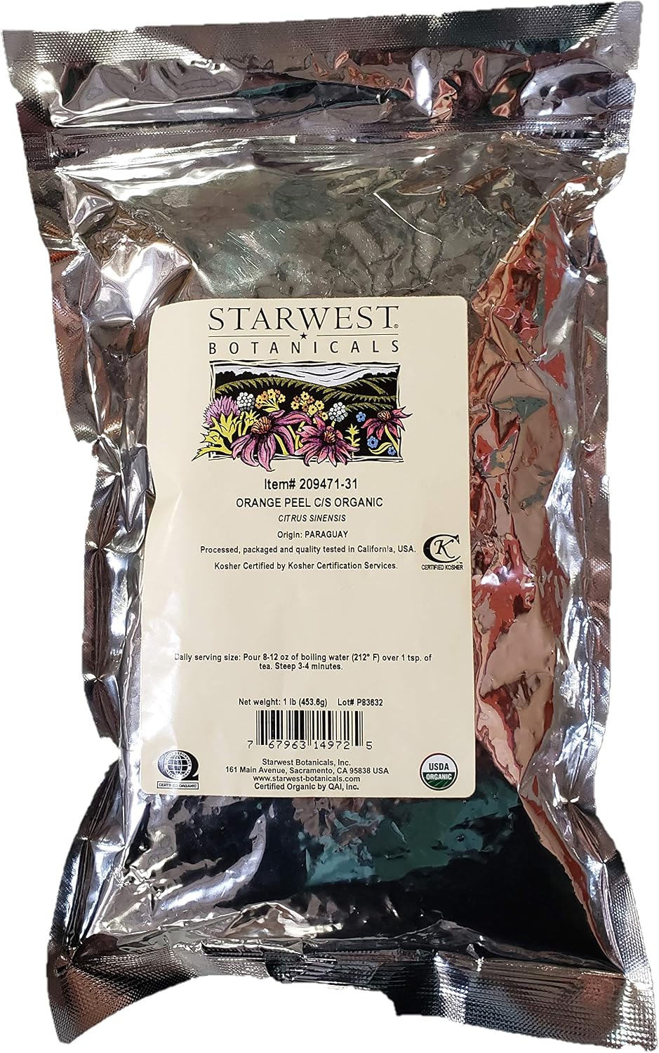 Organic Orange Peel Powder - Citrus sinensis, 454 g