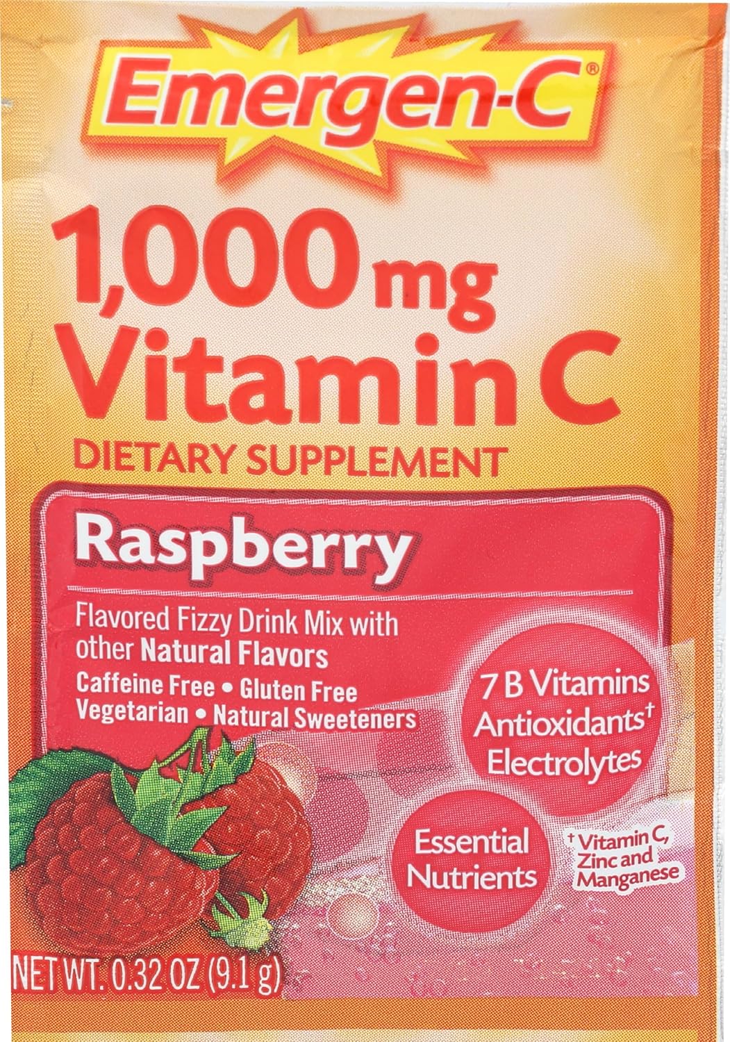 Alacer Emergen-C Raspberry Vitamin C Packets, 9 g (Single Packet)
