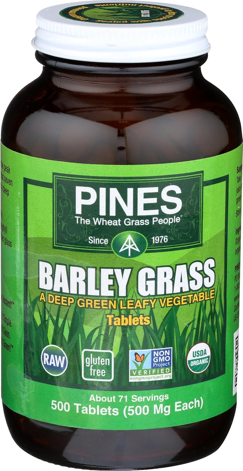 Pines Certified Organic Barley Grass – 500 mg, 500 Tablets